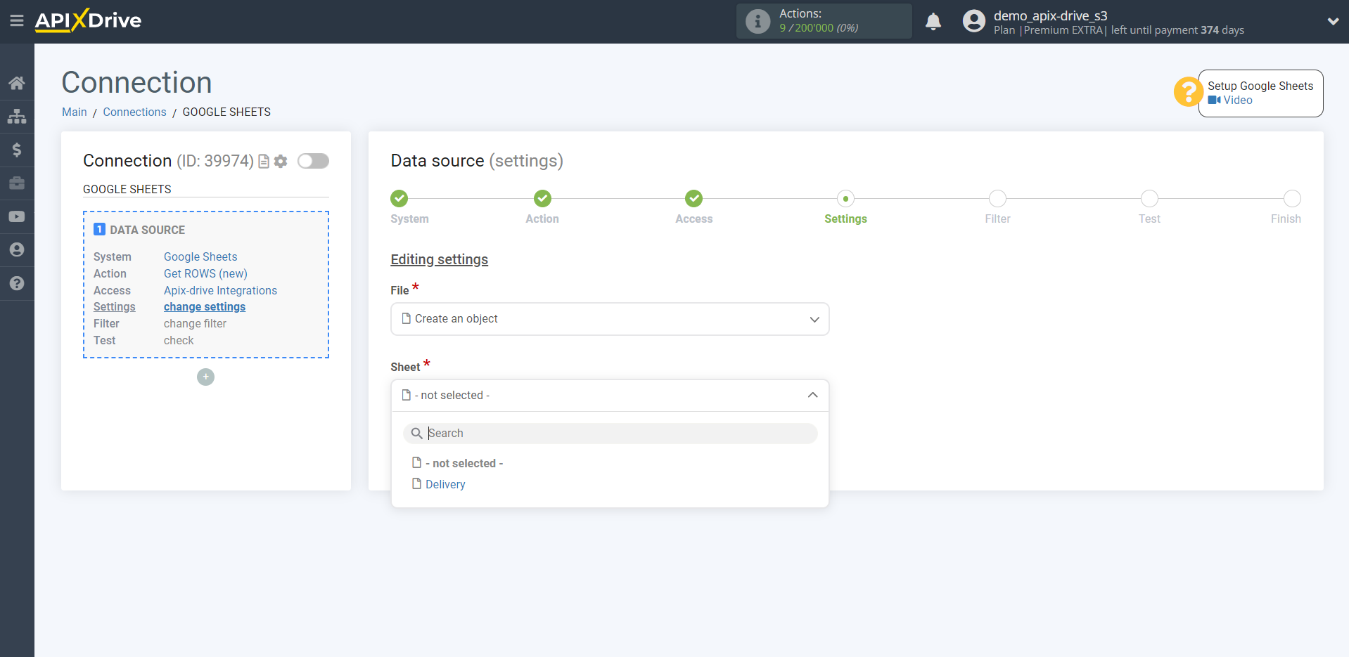 How to Connect Google Sheets as Data Source | Selecting a table sheet with data