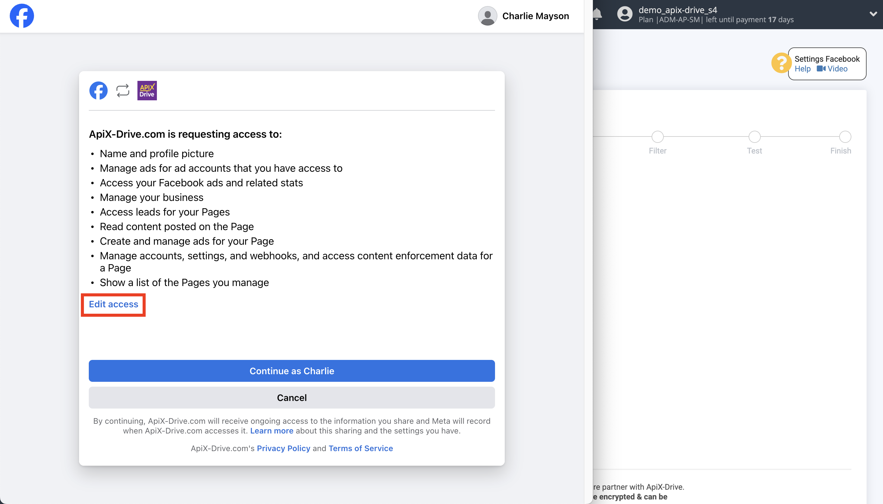 How to Connect Facebook as Data Source | Choosing access