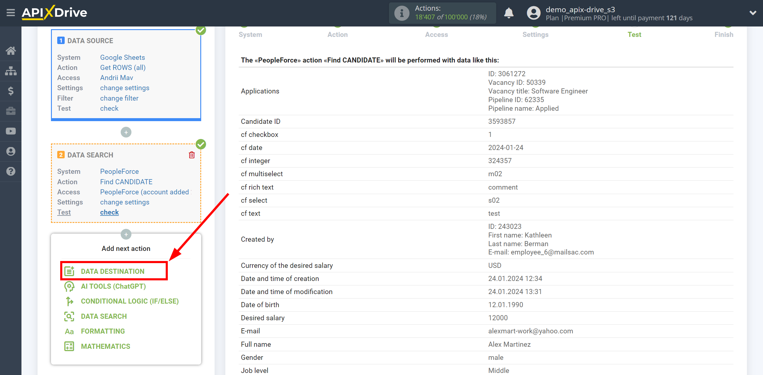 Setting up PeopleForce Candidate Search in Google Sheets | Setup Data Destination system