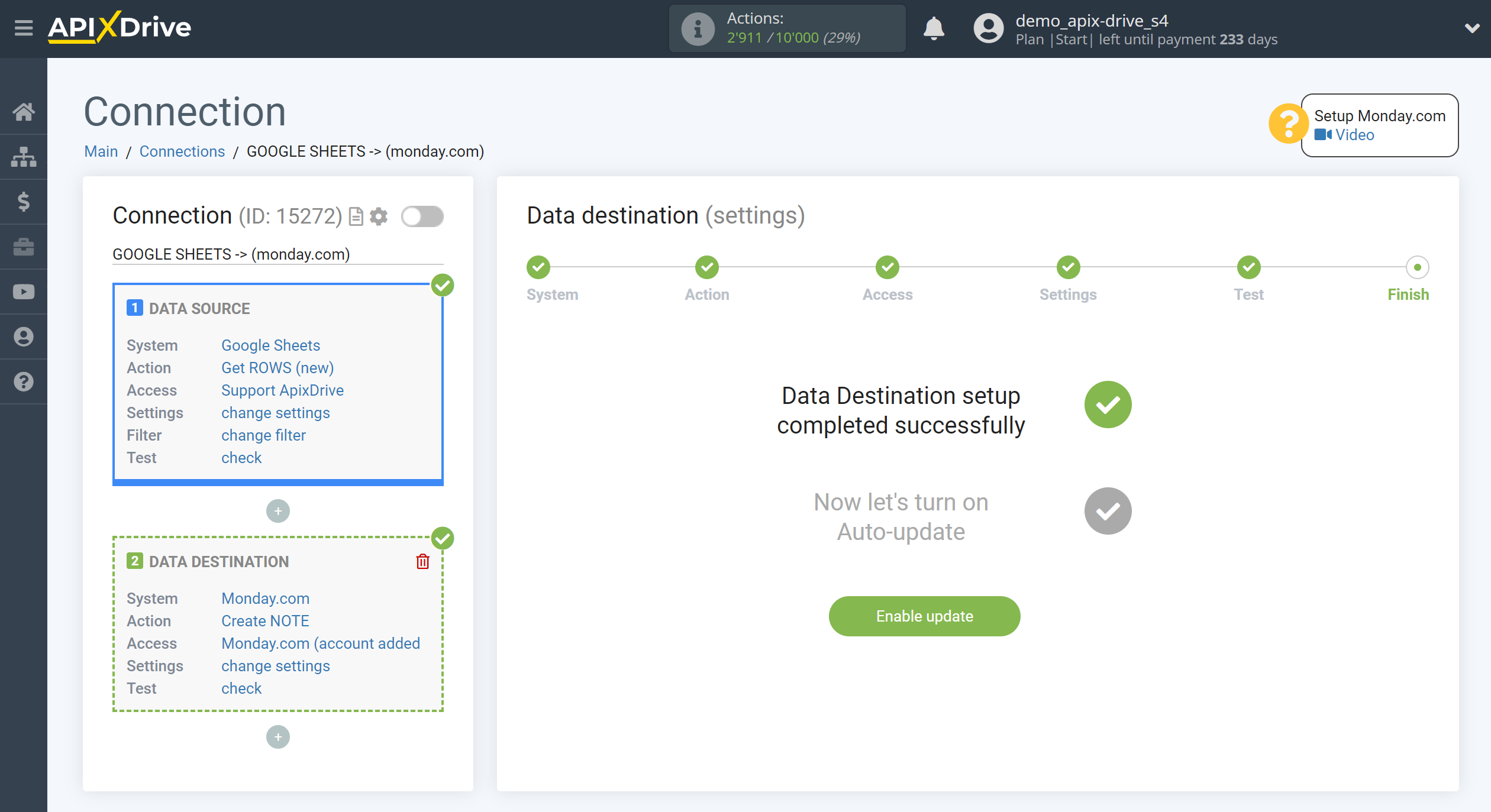 How to Connect Monday.com as Data Destination&nbsp;| Enable auto-update