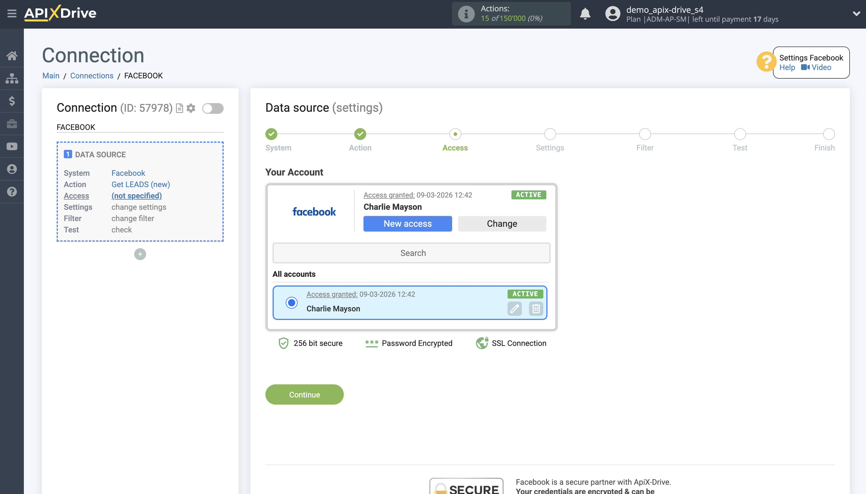 How to Connect Facebook as Data Source | Select account