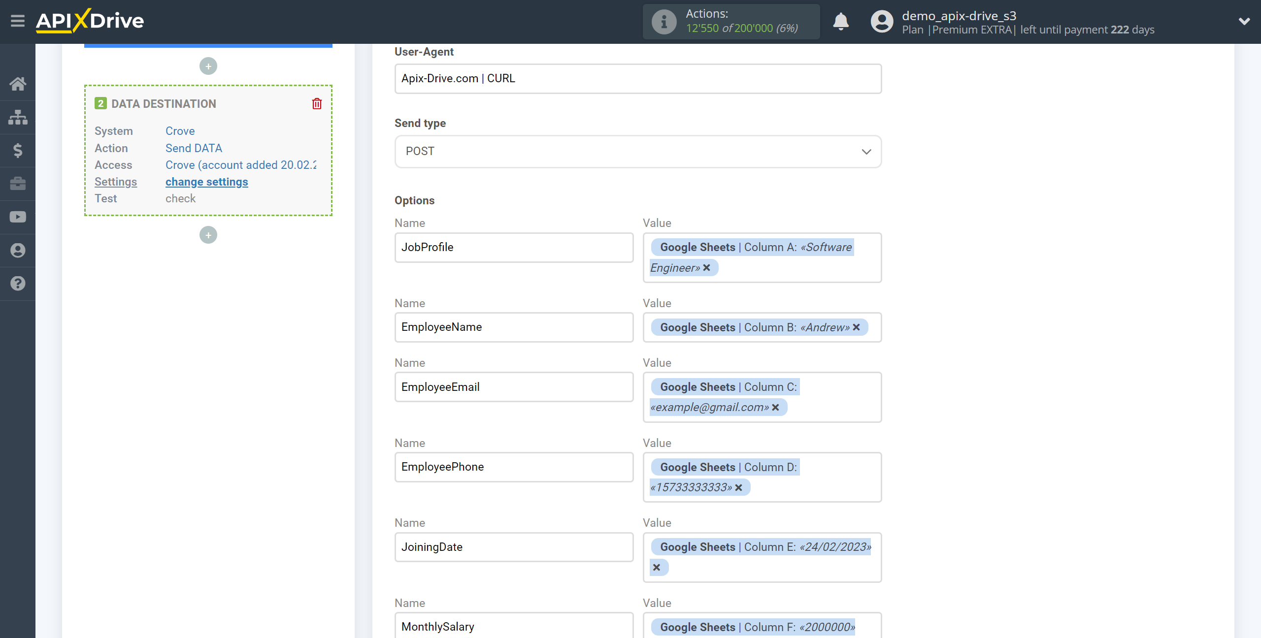 How to Connect Crove as Data Destination | Assigning fields