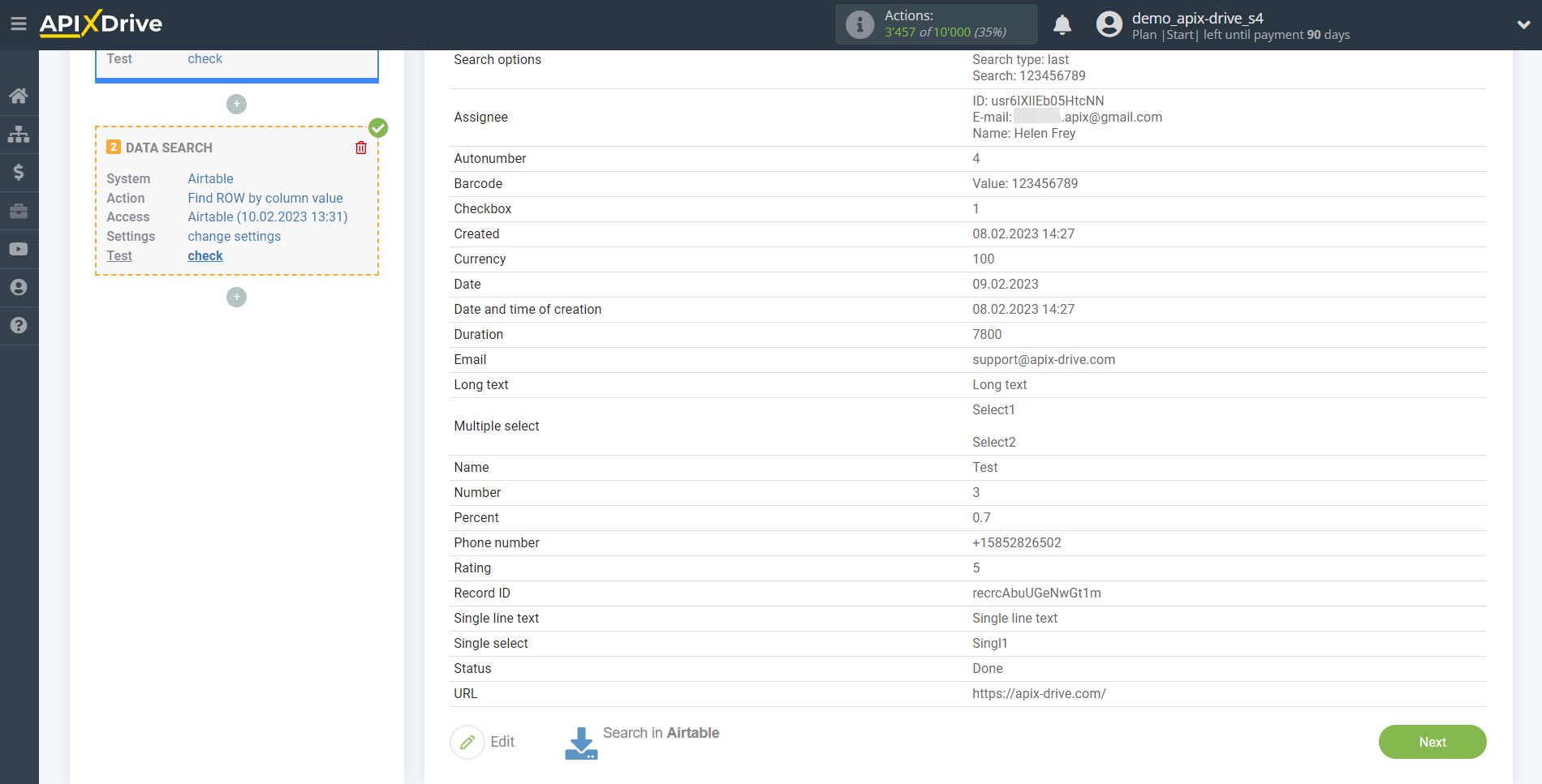 Setting up an AirTable Row Search in Google Sheets | Test data