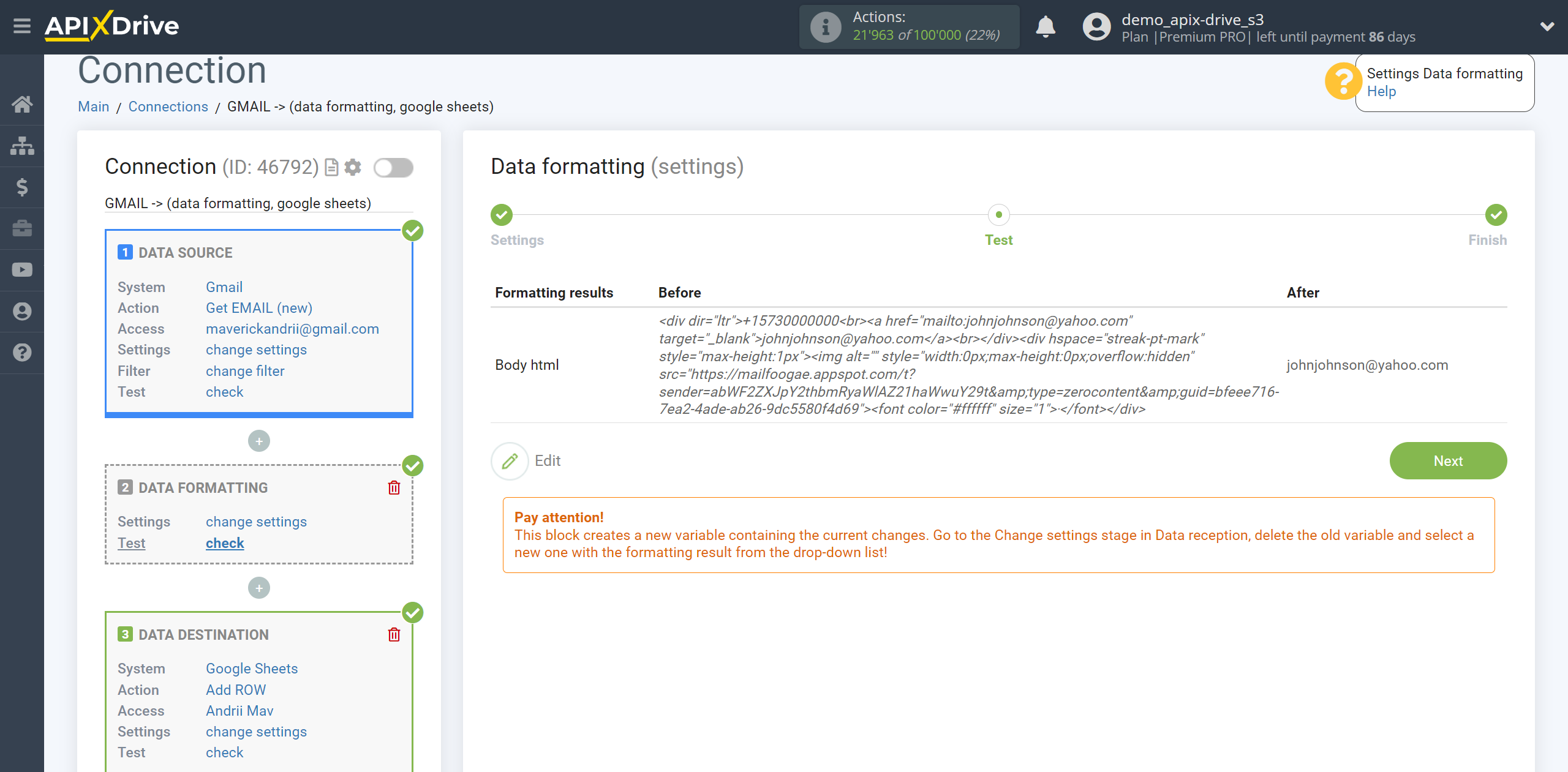 How to setup Data Formatting | Selecting the function Cut by regular expression