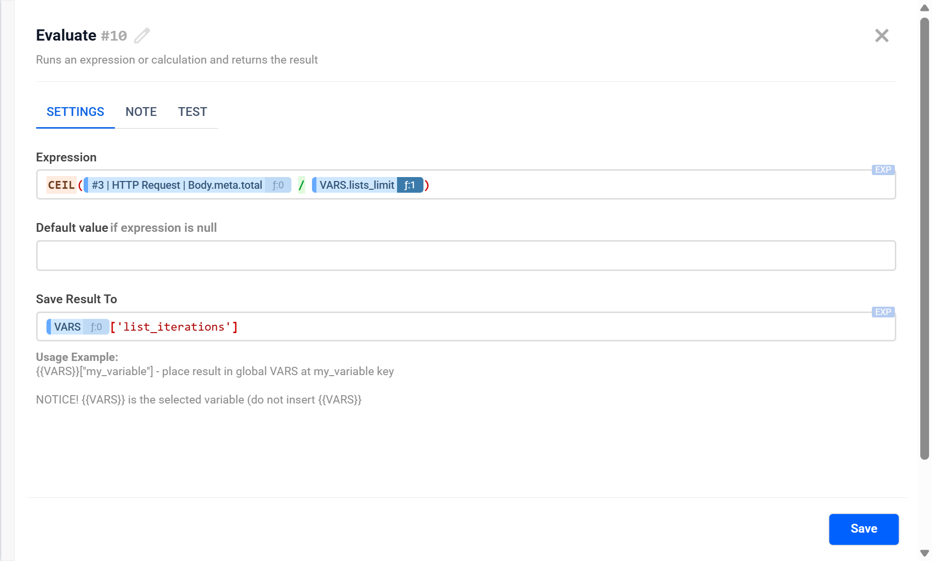 Evaluate | Основні налаштування блоку