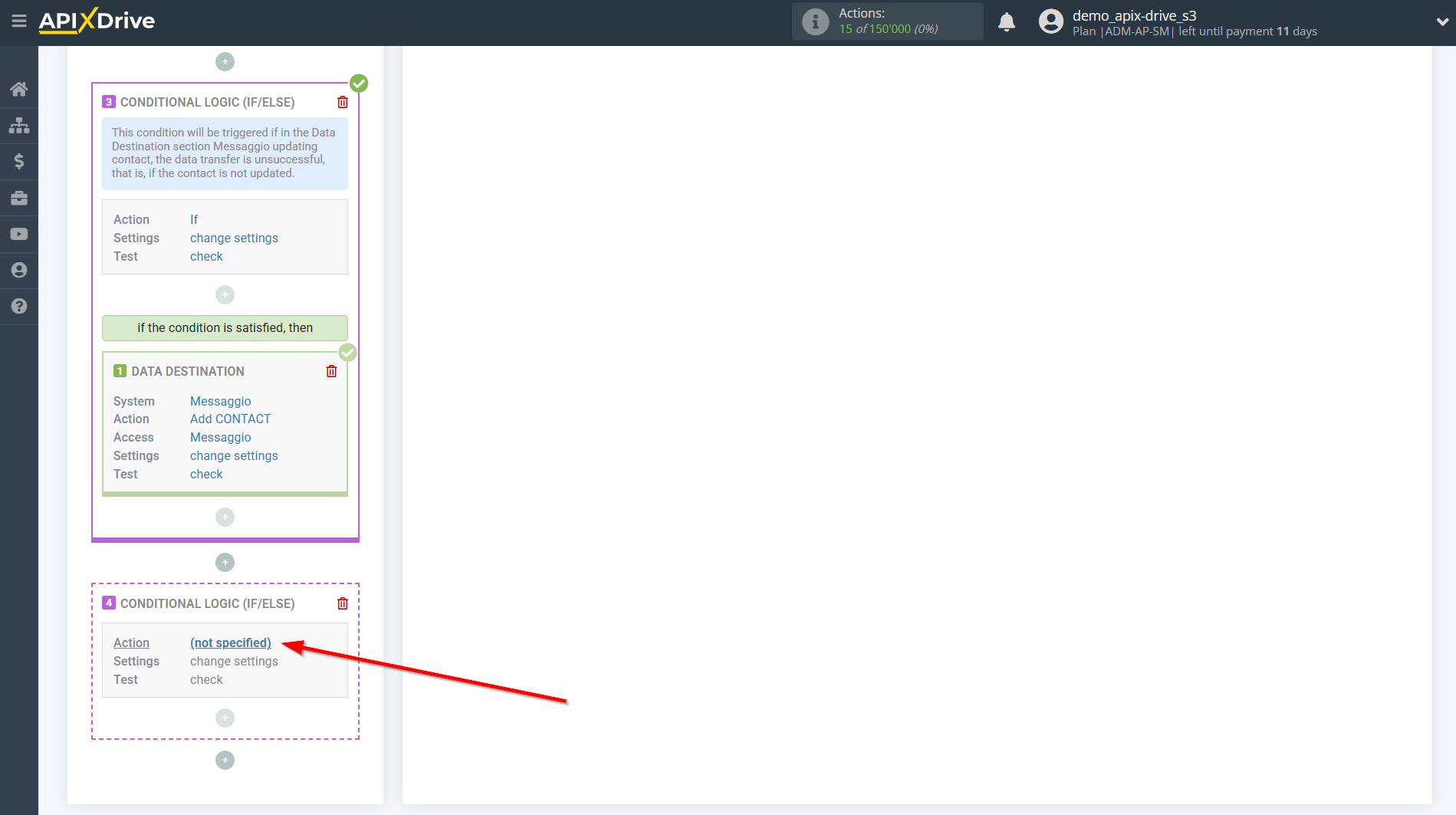 How to setup Messaggio Update Contact / Add Contact  | Action selection