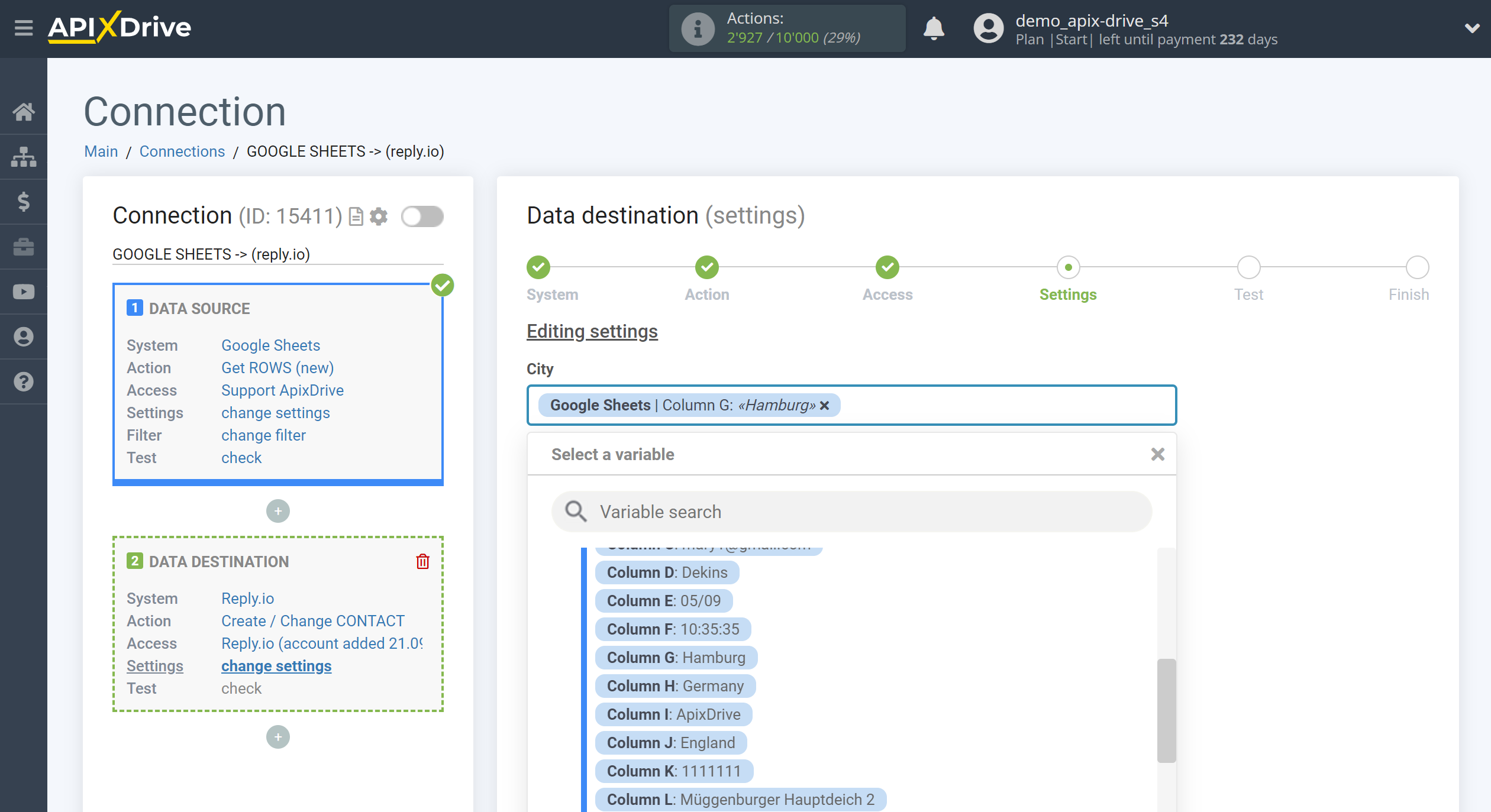 How to Connect Reply.io as Data Destination | Assigning fields