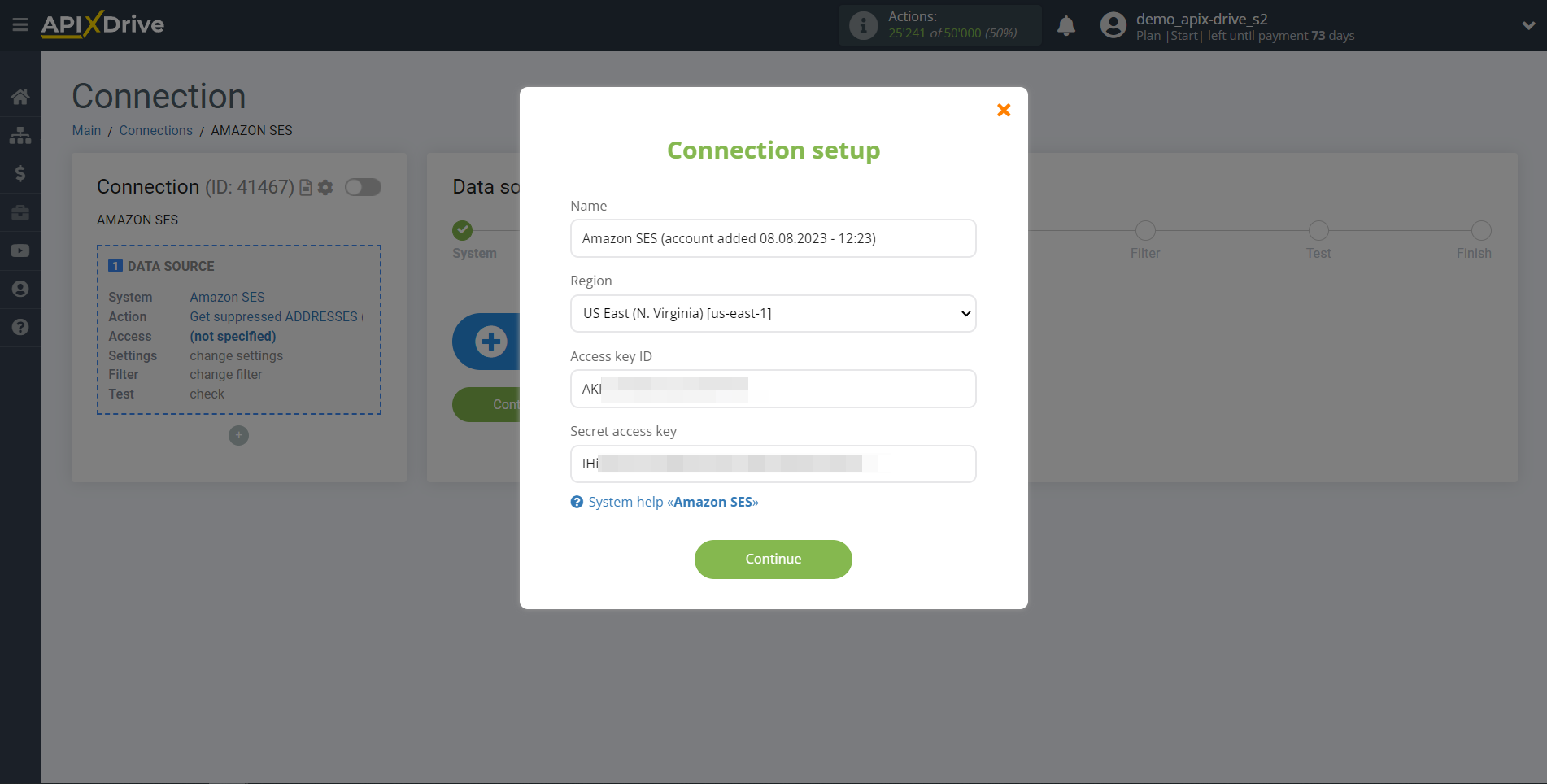 How to Connect Amazon SES as Data Source | Connection setup