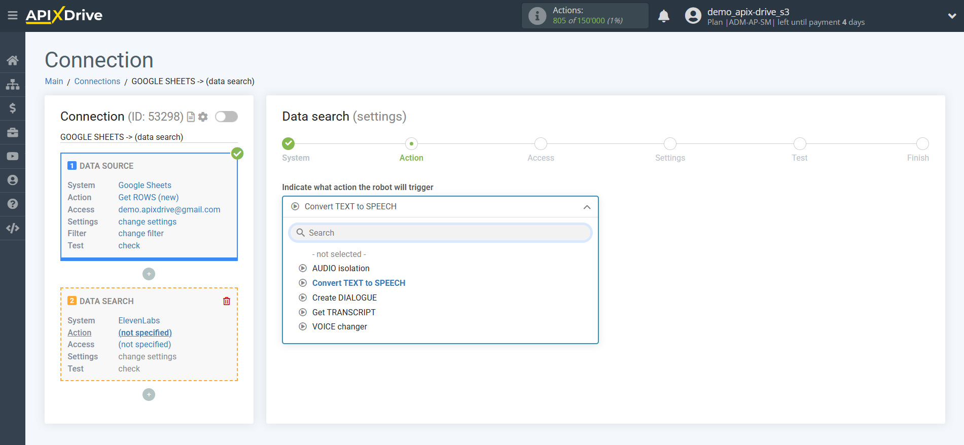 How to Connect Elevenlabs as Data Search | Action selection