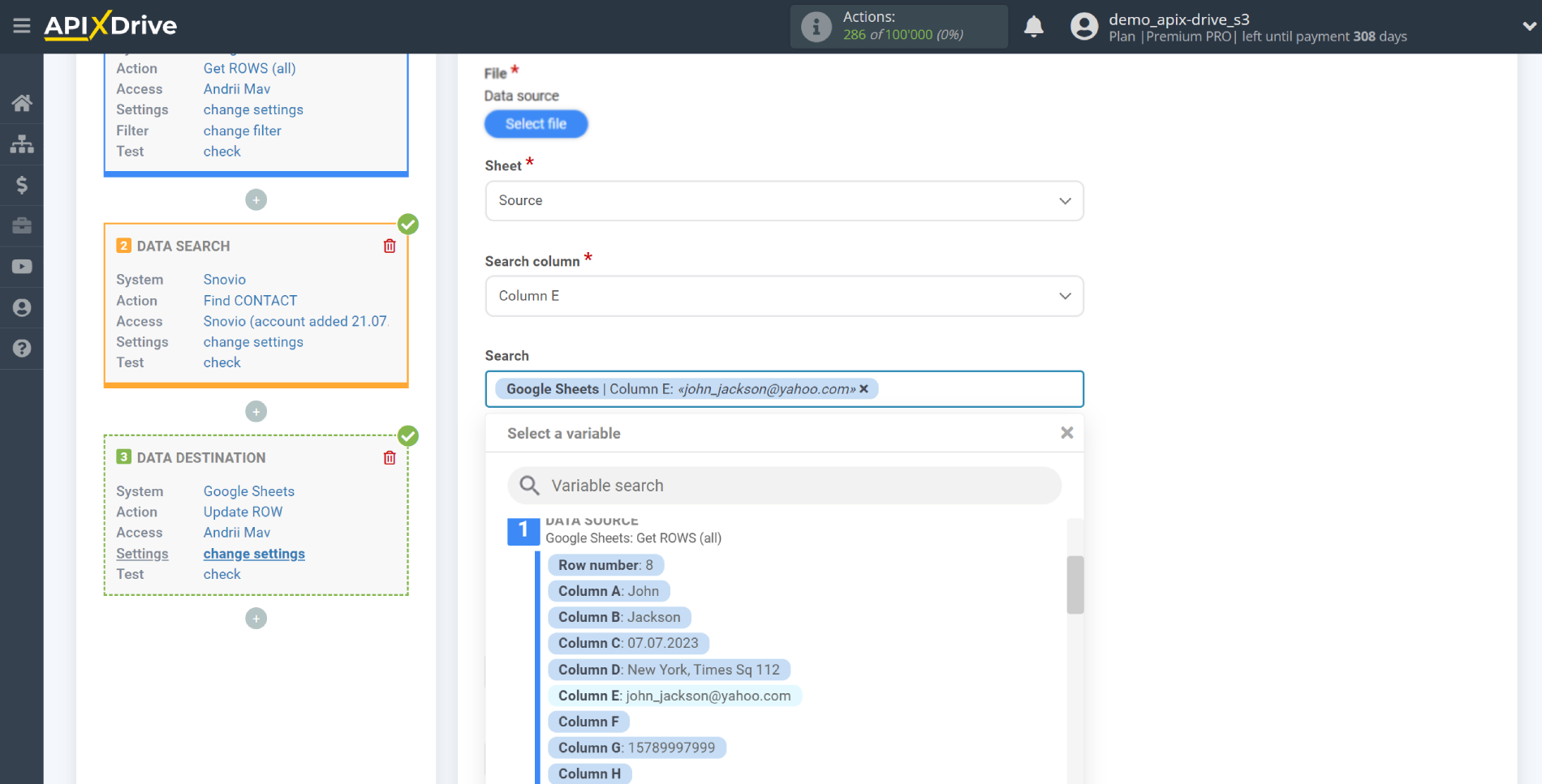 Setting up Snovio Contact Search in Google Sheets | Assigning fields