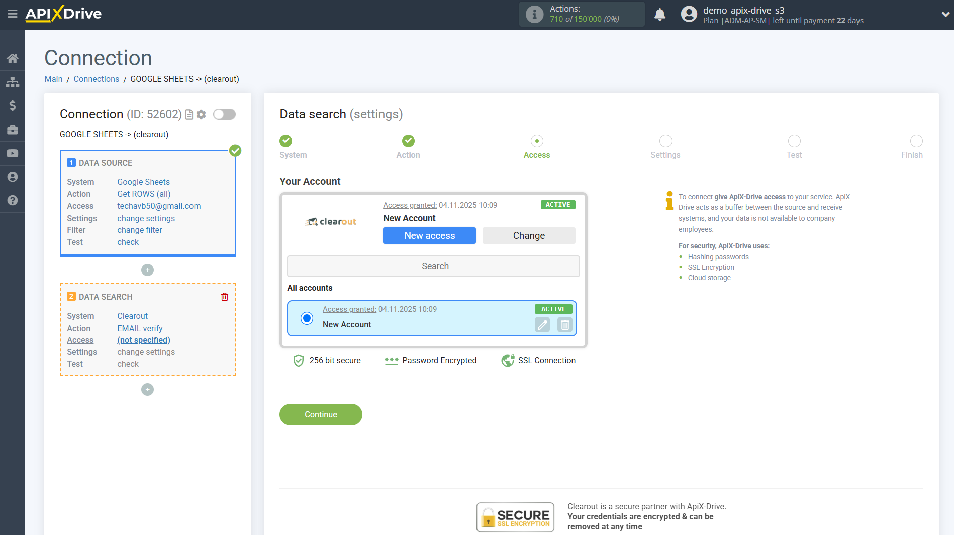 Setting Search to Verification E-MAIL Clearout in Google Sheets | Selecting a Search account Setting Search to Verification E-MAIL Clearout in Google Sheets | Selecting a Search account