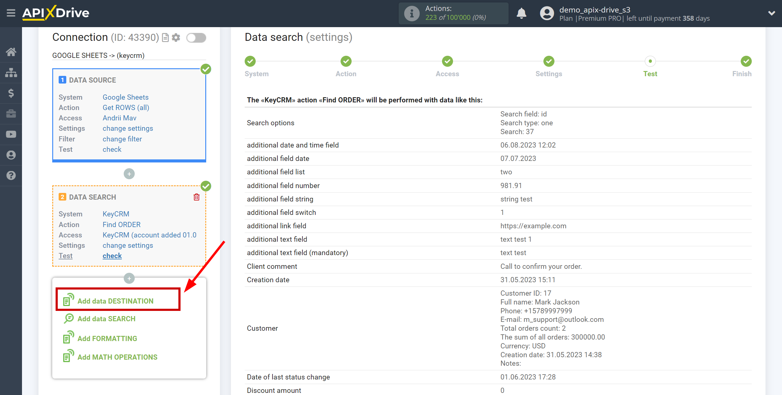 Setting up KeyCRM Order Search in Google Sheets | Setup Data Destination system