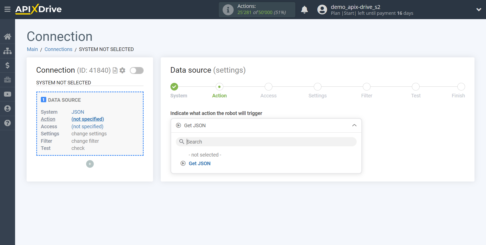 How to Connect JSON as Data Source | Action selection