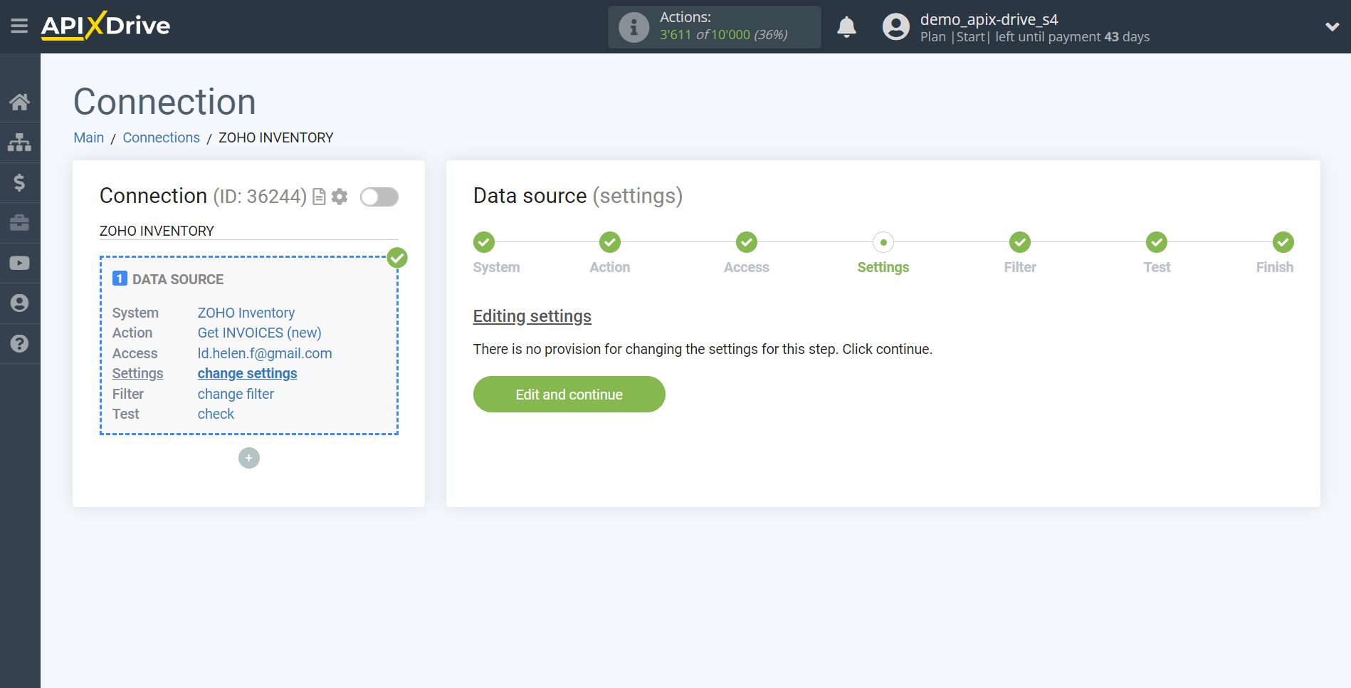 How to Connect Zoho Inventory as Data Source | Settings