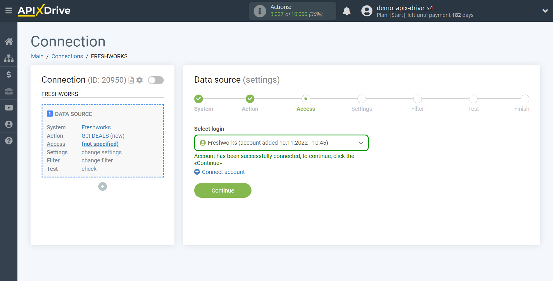 How to Connect Freshworks as Data Source | Account selection