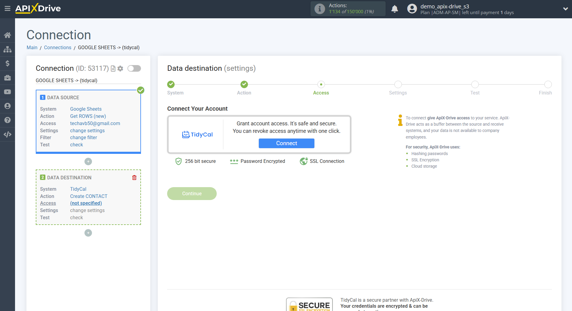How to Connect Tidycal as Data Destination | Account connection