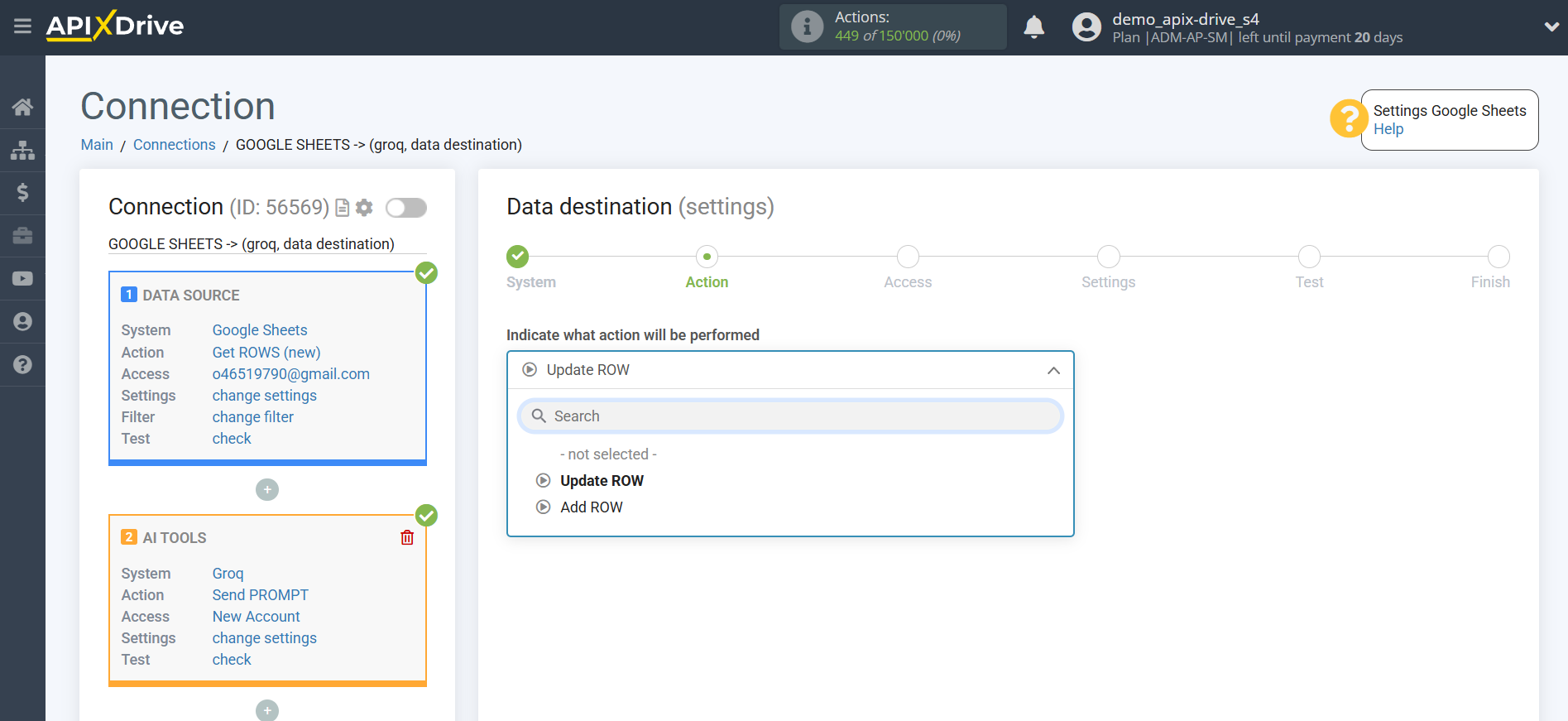 Setting up Groq in Google Sheets | Action selection
