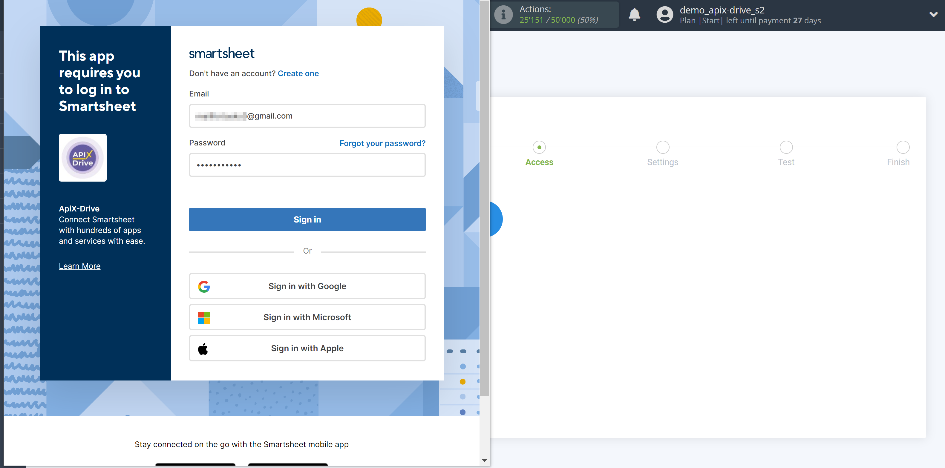 How to Connect Smartsheet as Data Destination | Enter login and password