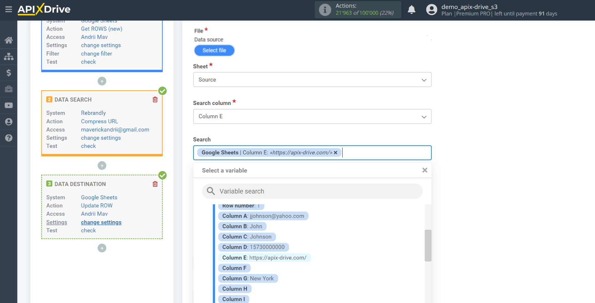 Setting up Rebrandly Data Search in Google Sheets | Assigning fields