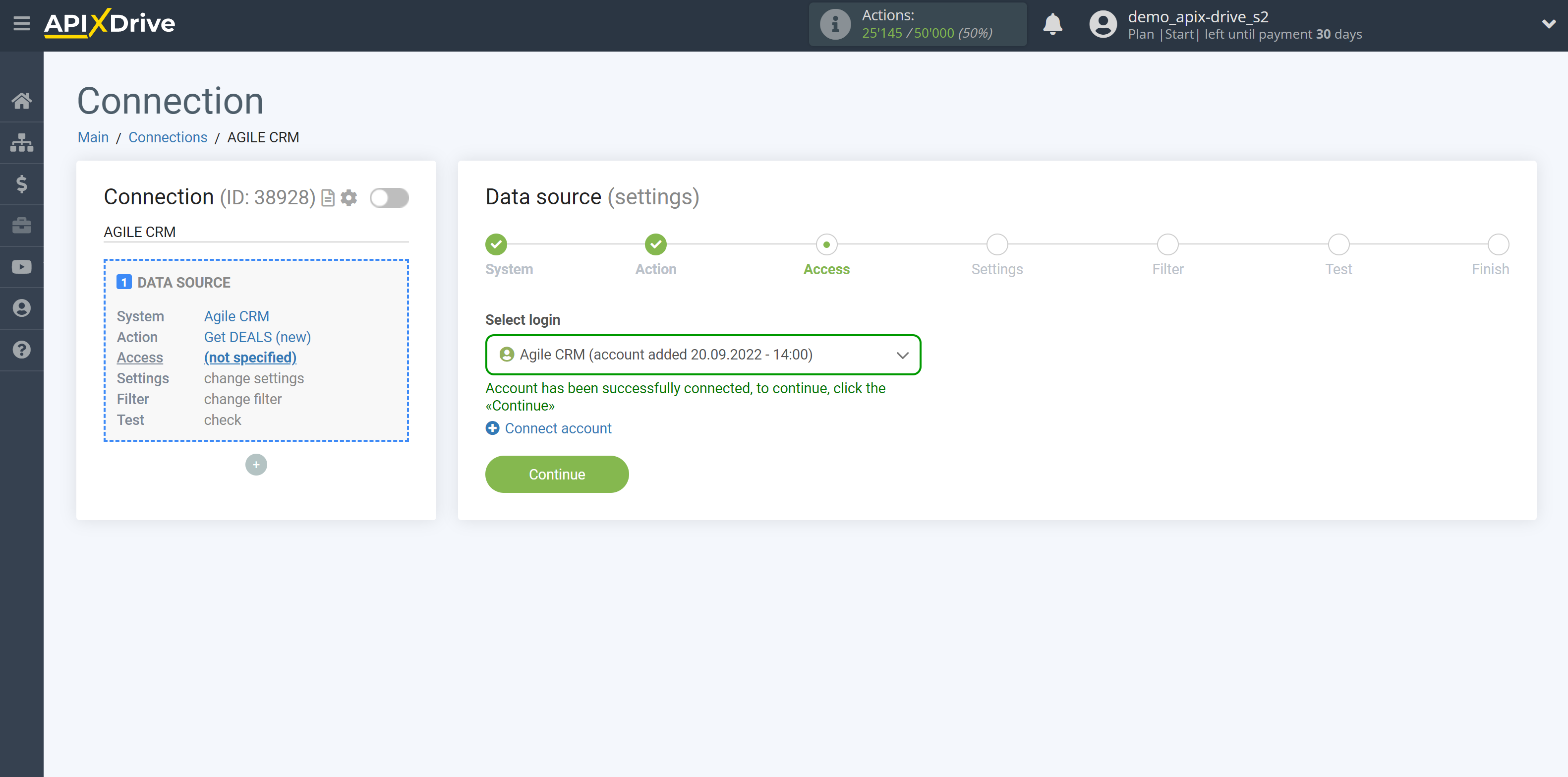 How to Connect AgileCRM as Data Source | Account selection