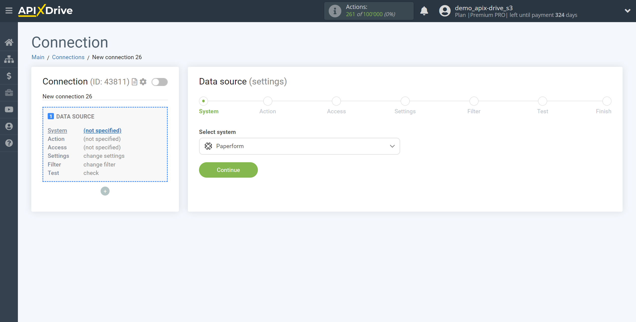 How to Connect Paperform as Data Source | System selection