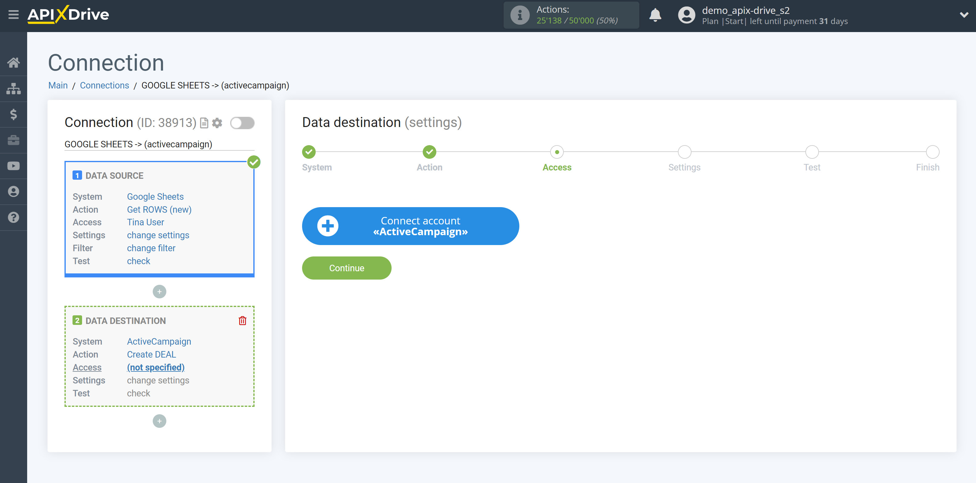 How to Connect ActiveCampaign as Data Destination | Account connection