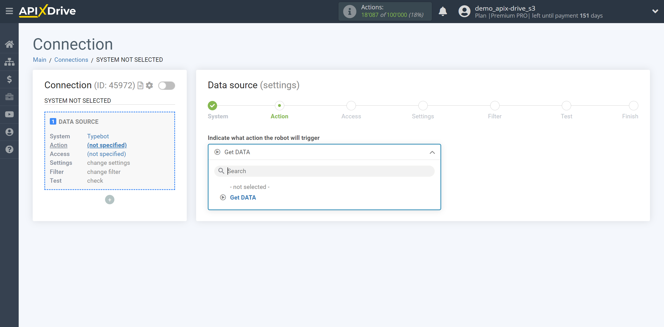 How to Connect Typebot as Data Source | Action selection