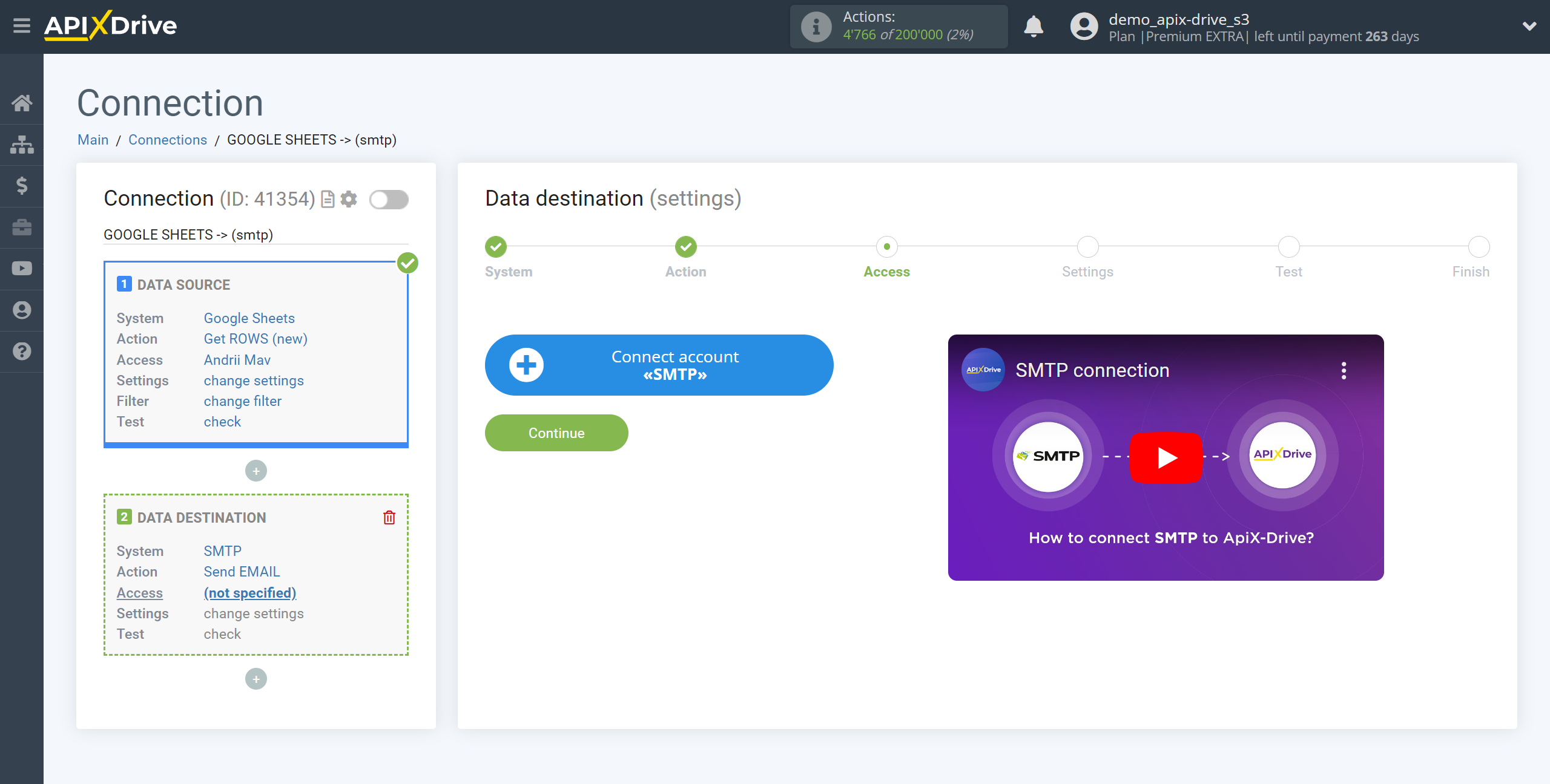 How to Connect SMTP as Data Destination | Account connection