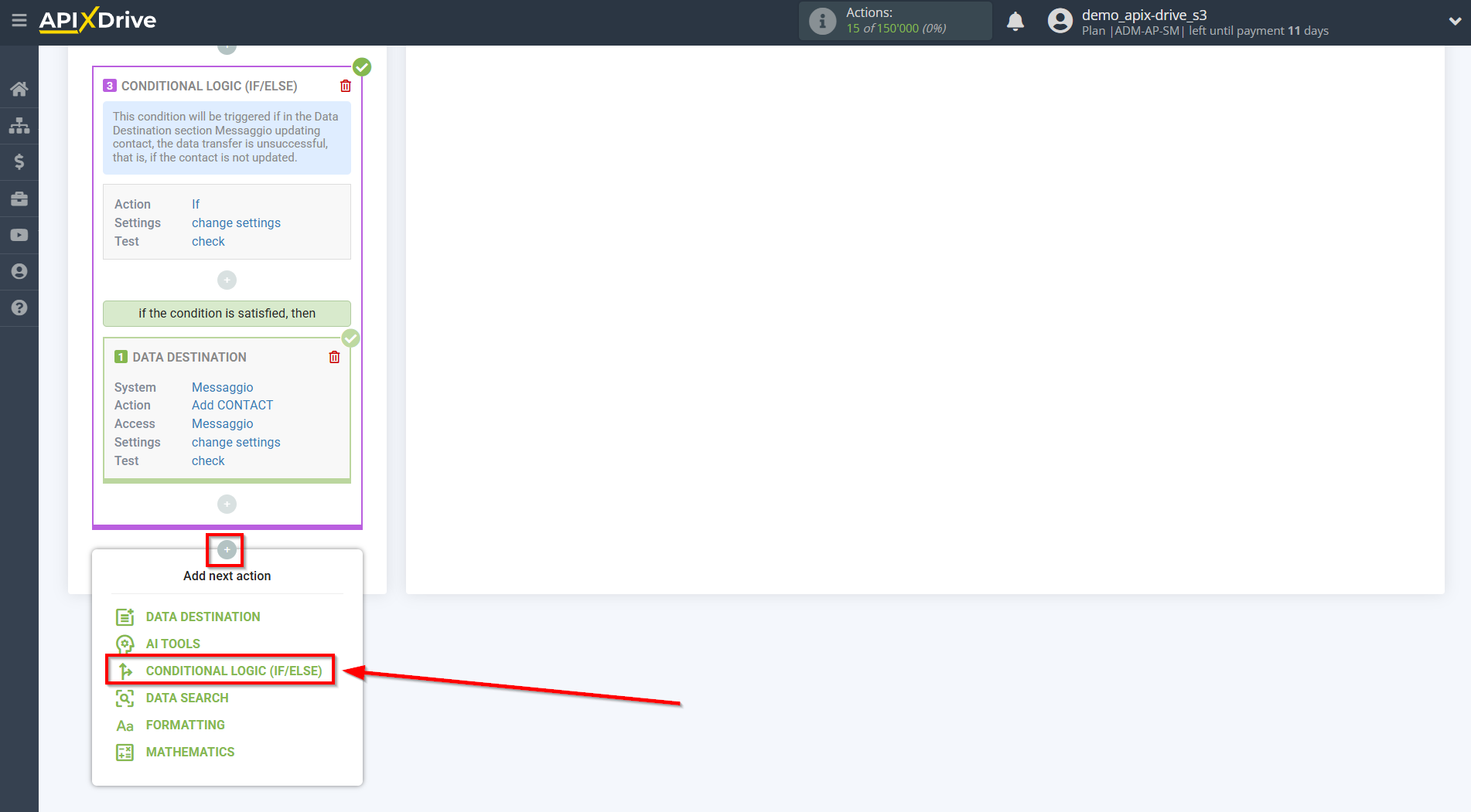 How to setup Messaggio Update Contact / Add Contact | Start setting up the additional Logic section