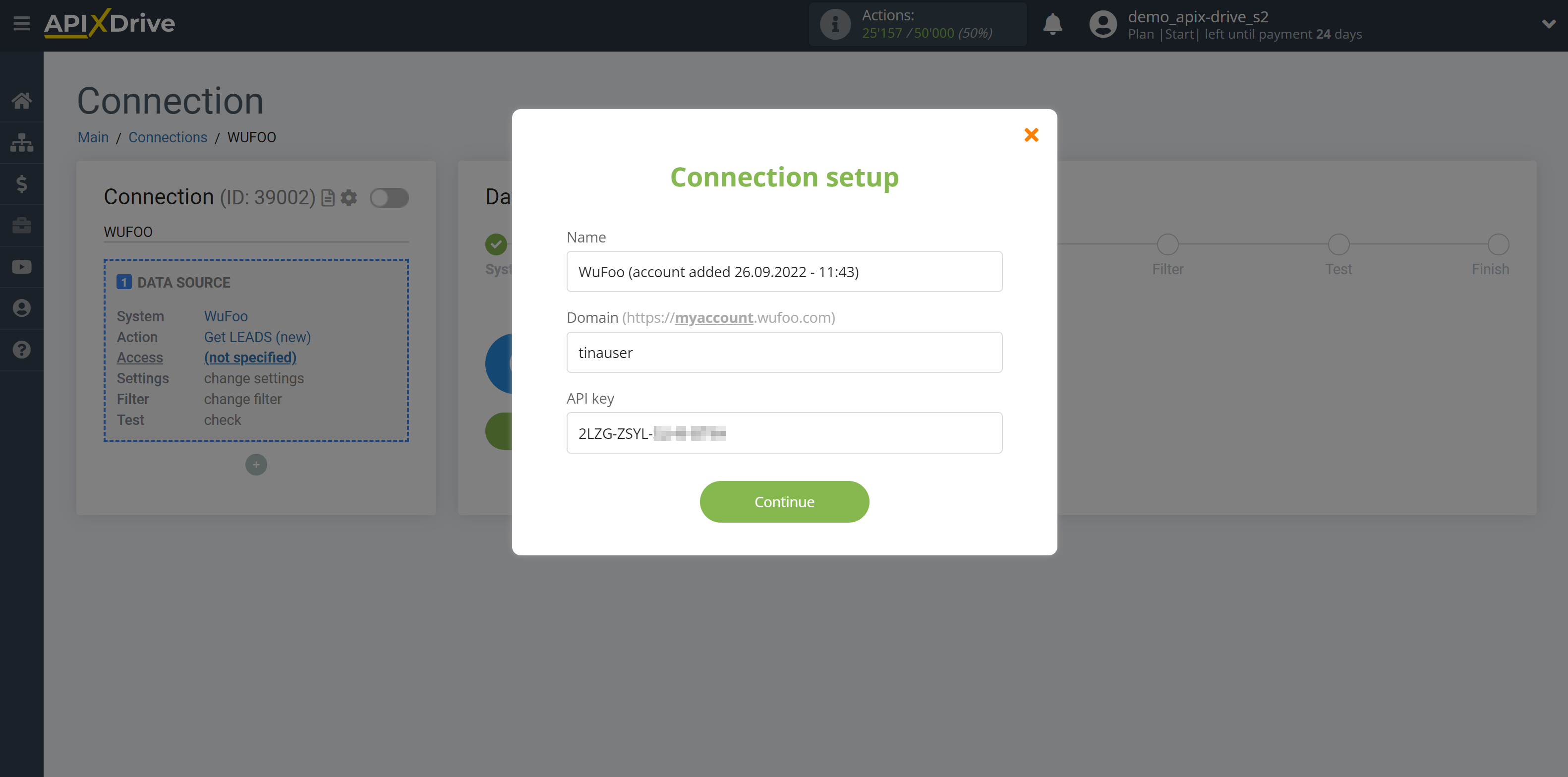 How to Connect WuFoo as Data Source | Connection setup