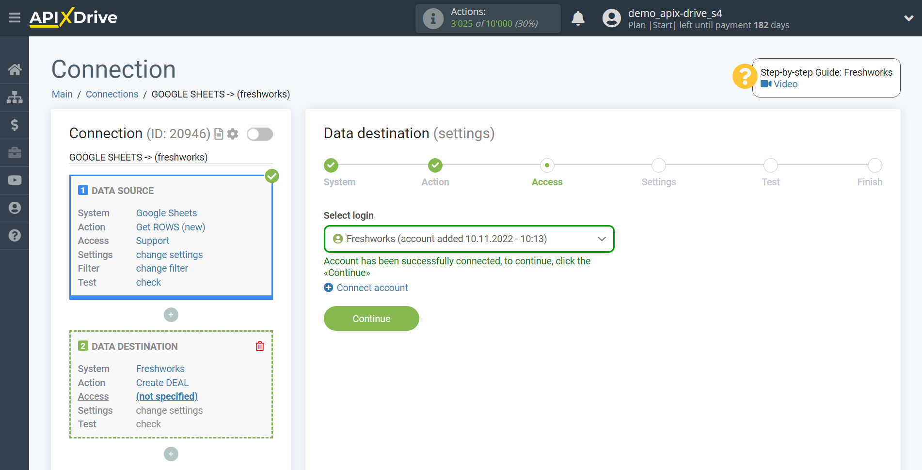 How to Connect Freshworks as Data Destination | Account selection