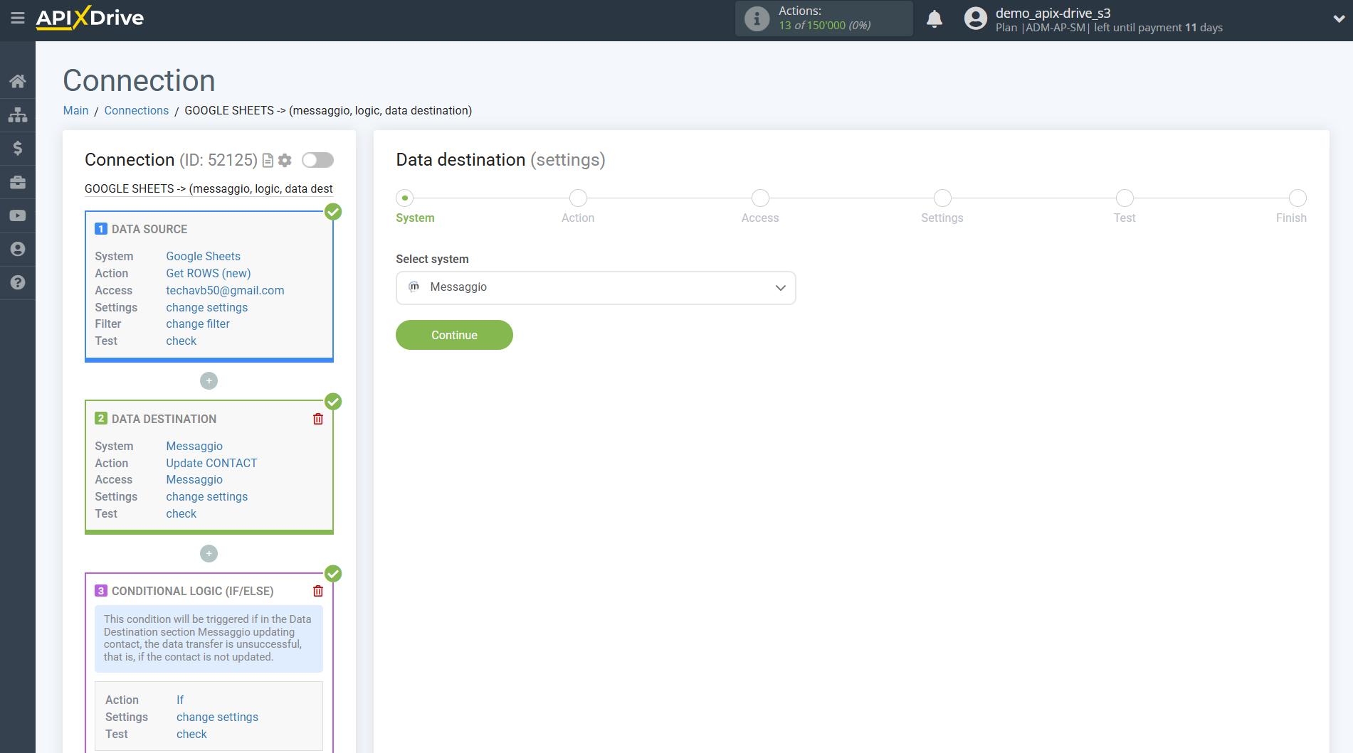 How to setup Messaggio Update Contact / Add Contact| System selection a Data Destination