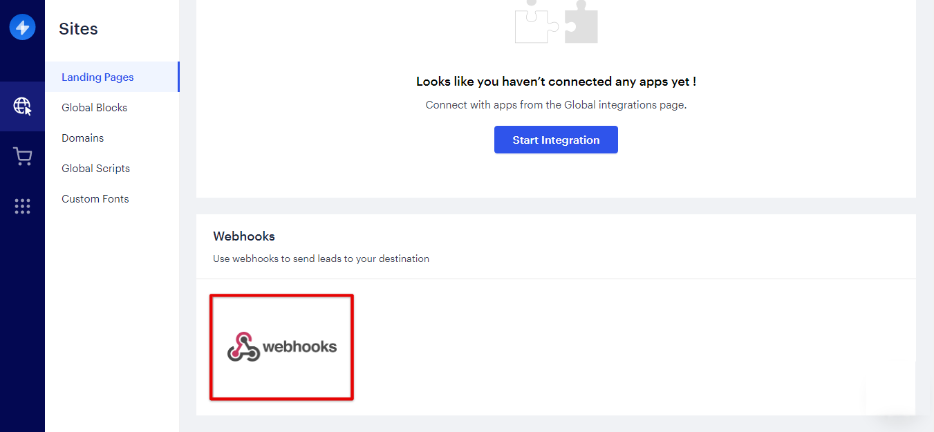 How to Connect Swipe Pages as Data Source | Webhooks&nbsp;section