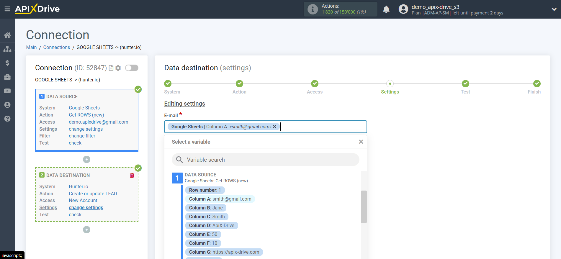 How to Connect Hunter.io as Data Destination | Assigning fields How to Connect Hunter.io as Data Destination | Assigning fields