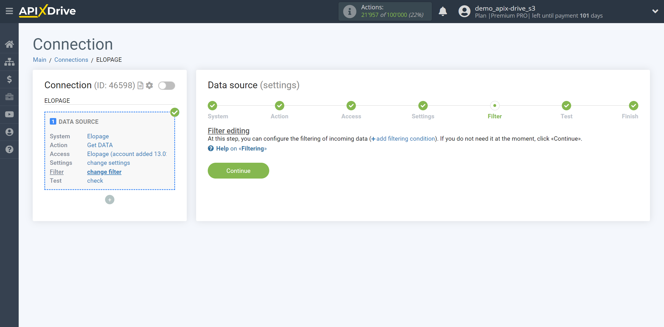 How to Connect Elopage as Data Source | Data filter