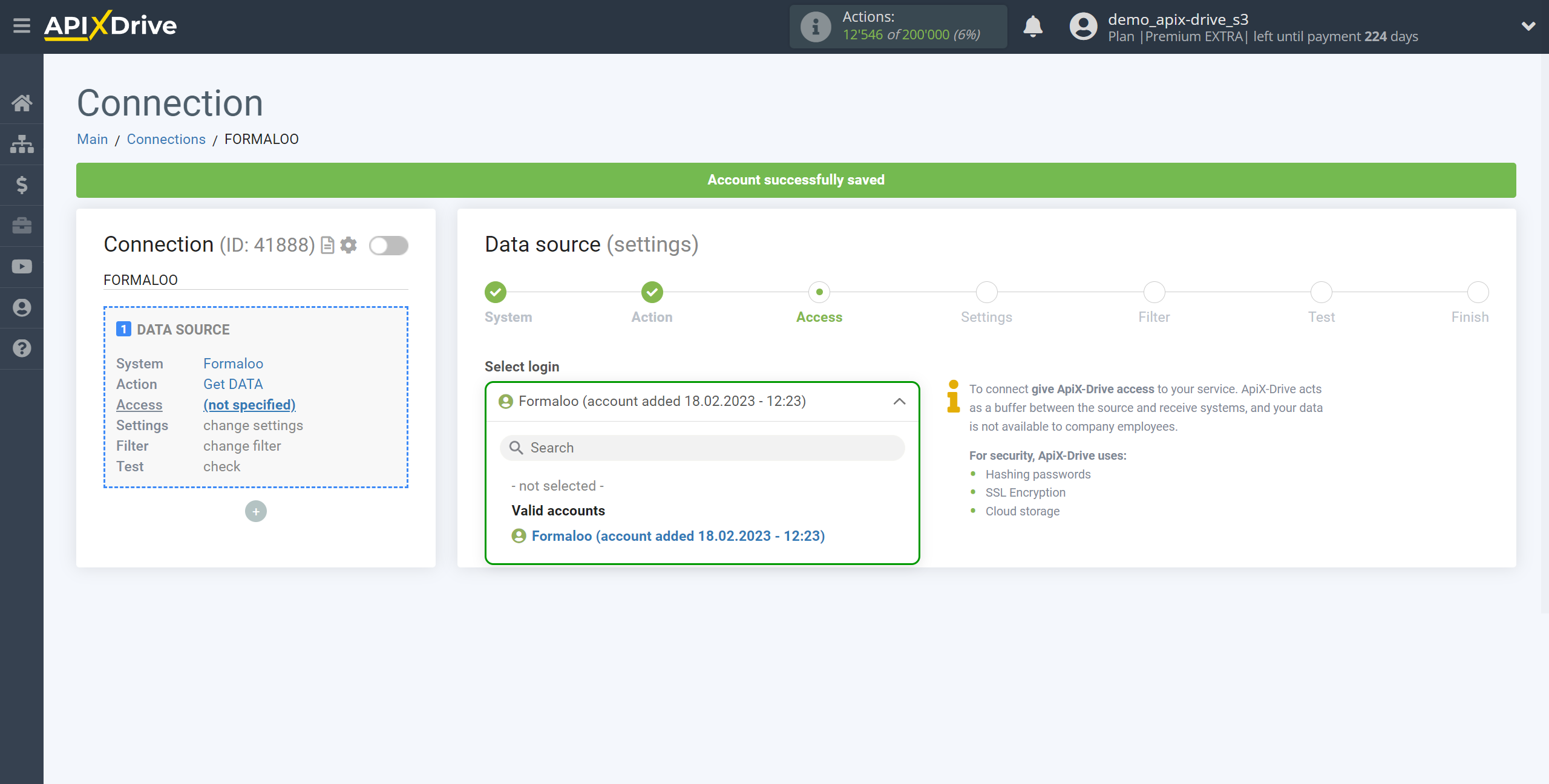 How to Connect Formaloo as Data Source | Account selection