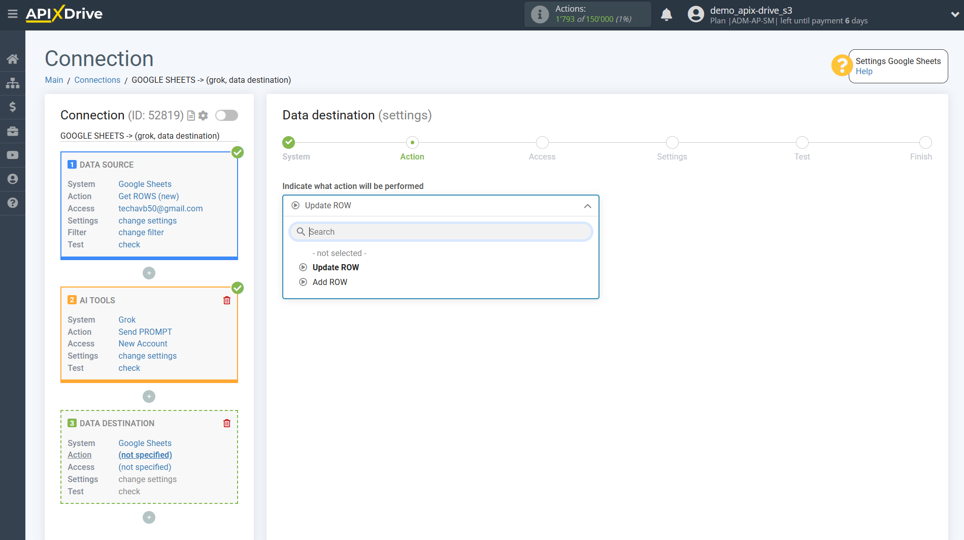 Setting up Grok in Google Sheets | Action selection