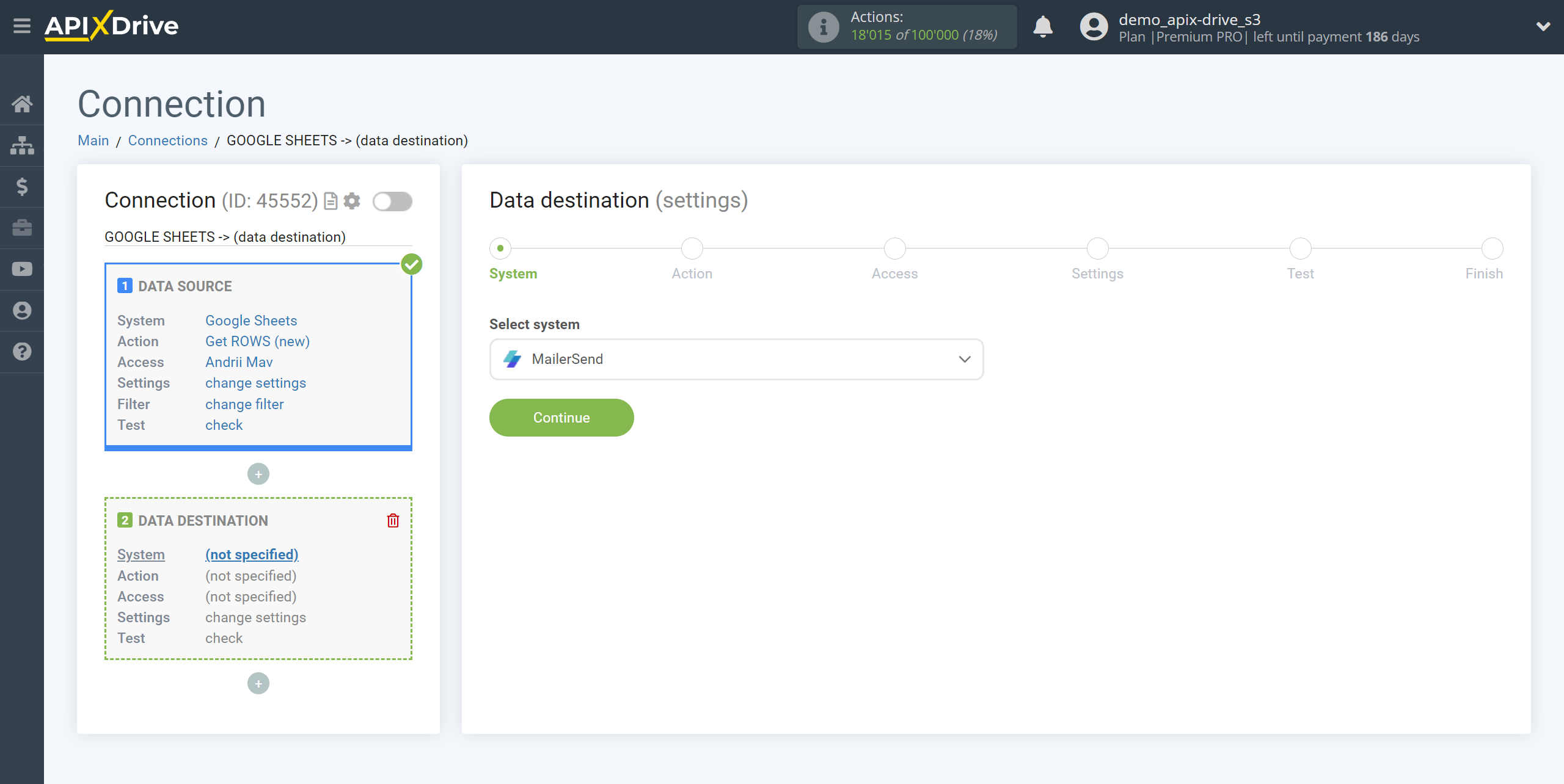 How to Connect MailerSend as Data Destination | System selection