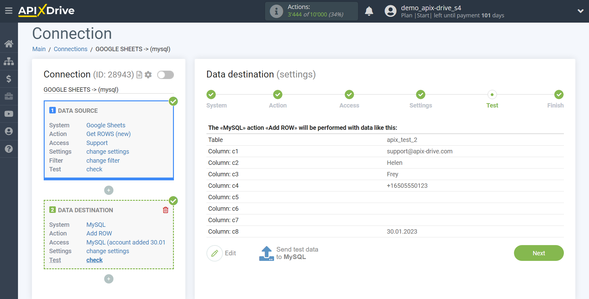 How to Connect MySQL as Data Destination | Test data