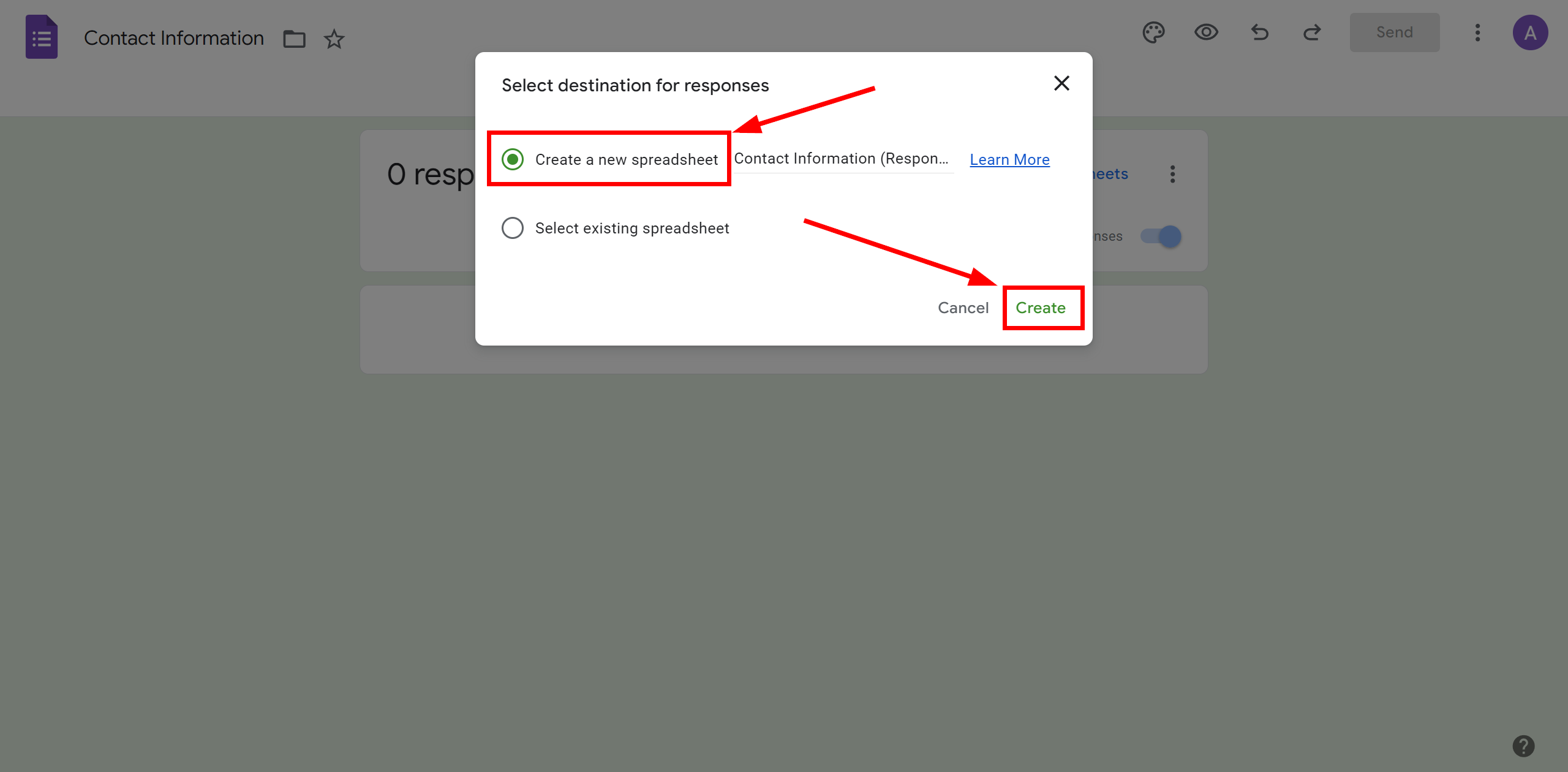 Google Forms | Selecting a table to save answers