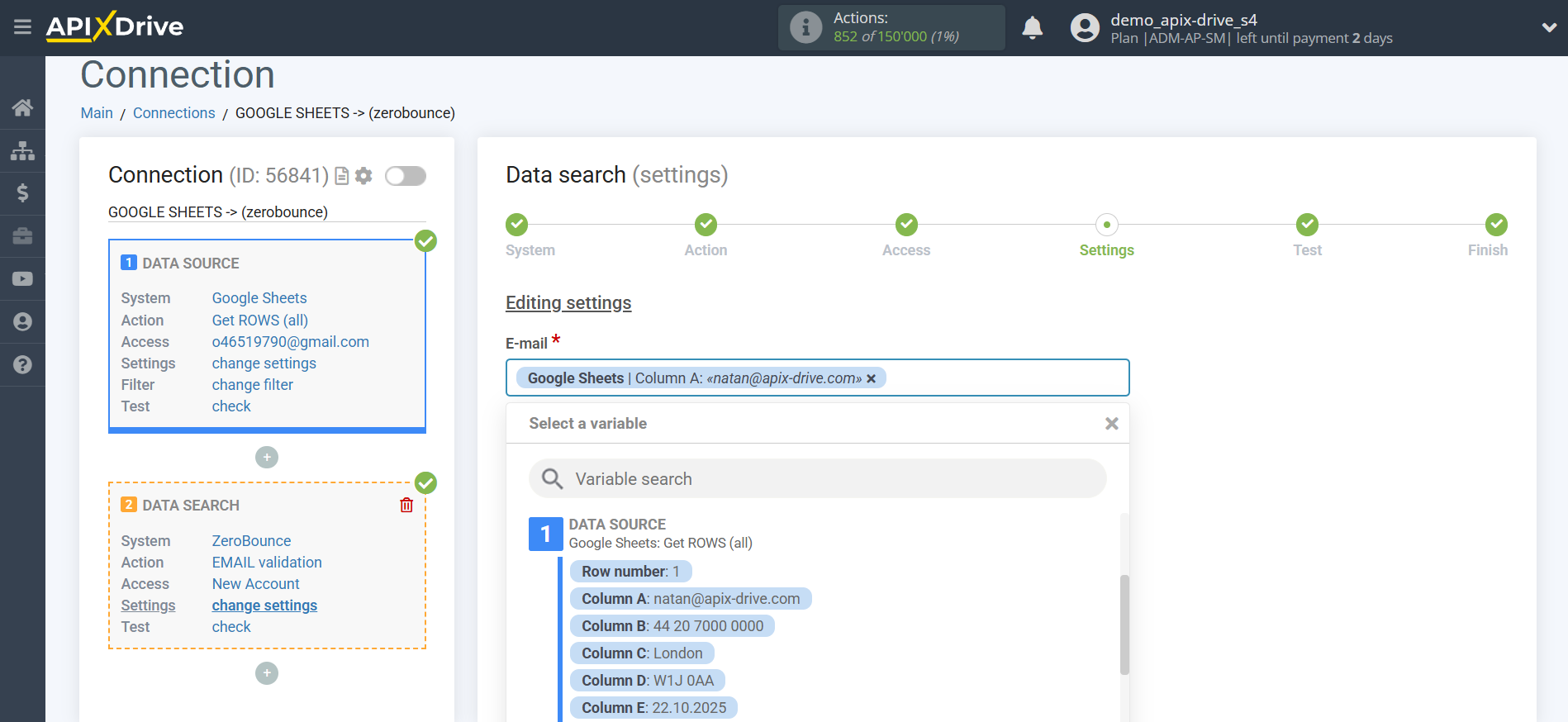 Setting up an ZeroBounce Item Search in Google Sheets | Assigning fields Setting up an ZeroBounce Item Search in Google Sheets | Assigning fields