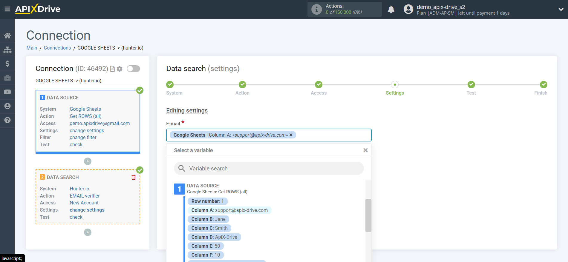 Setting Search to Verification EMAIL Hunter.io in Google Sheets | Assigning fields Setting Search to Verification EMAIL Hunter.io in Google Sheets | Assigning fields