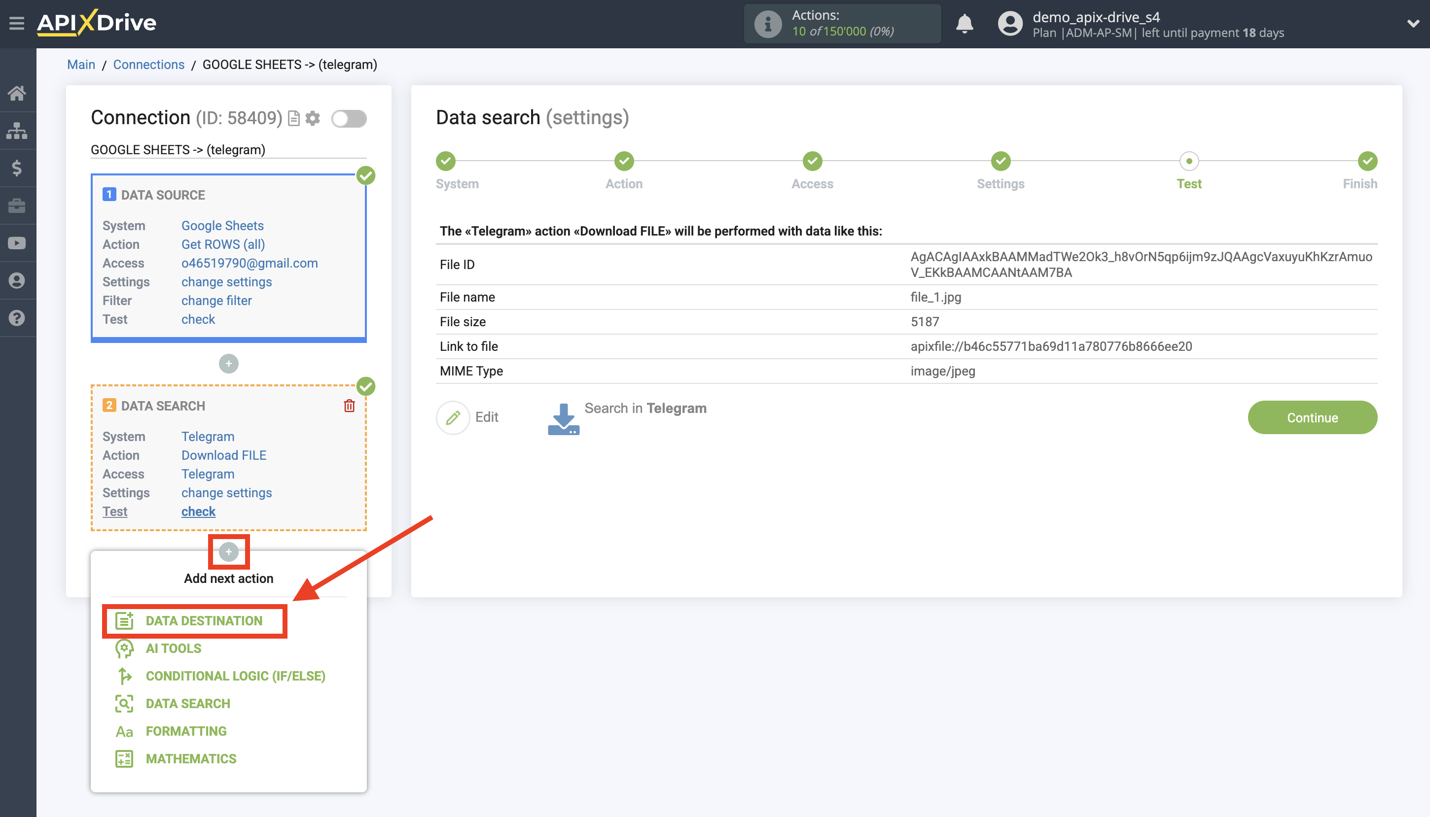 Telegram File Upload Settings to Dropbox | Setup Data Destination system