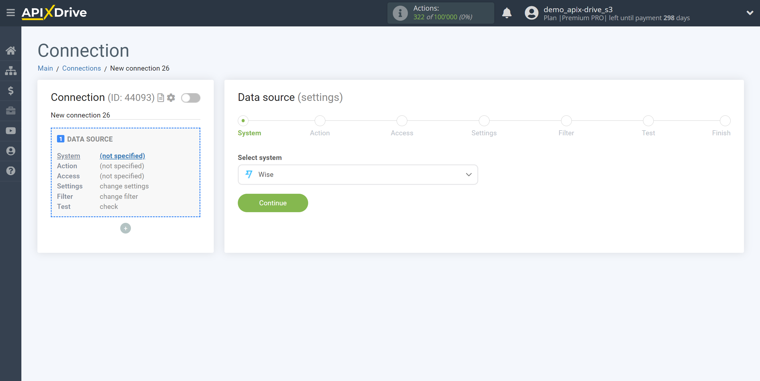 How to Connect Wise as Data Source | System selection