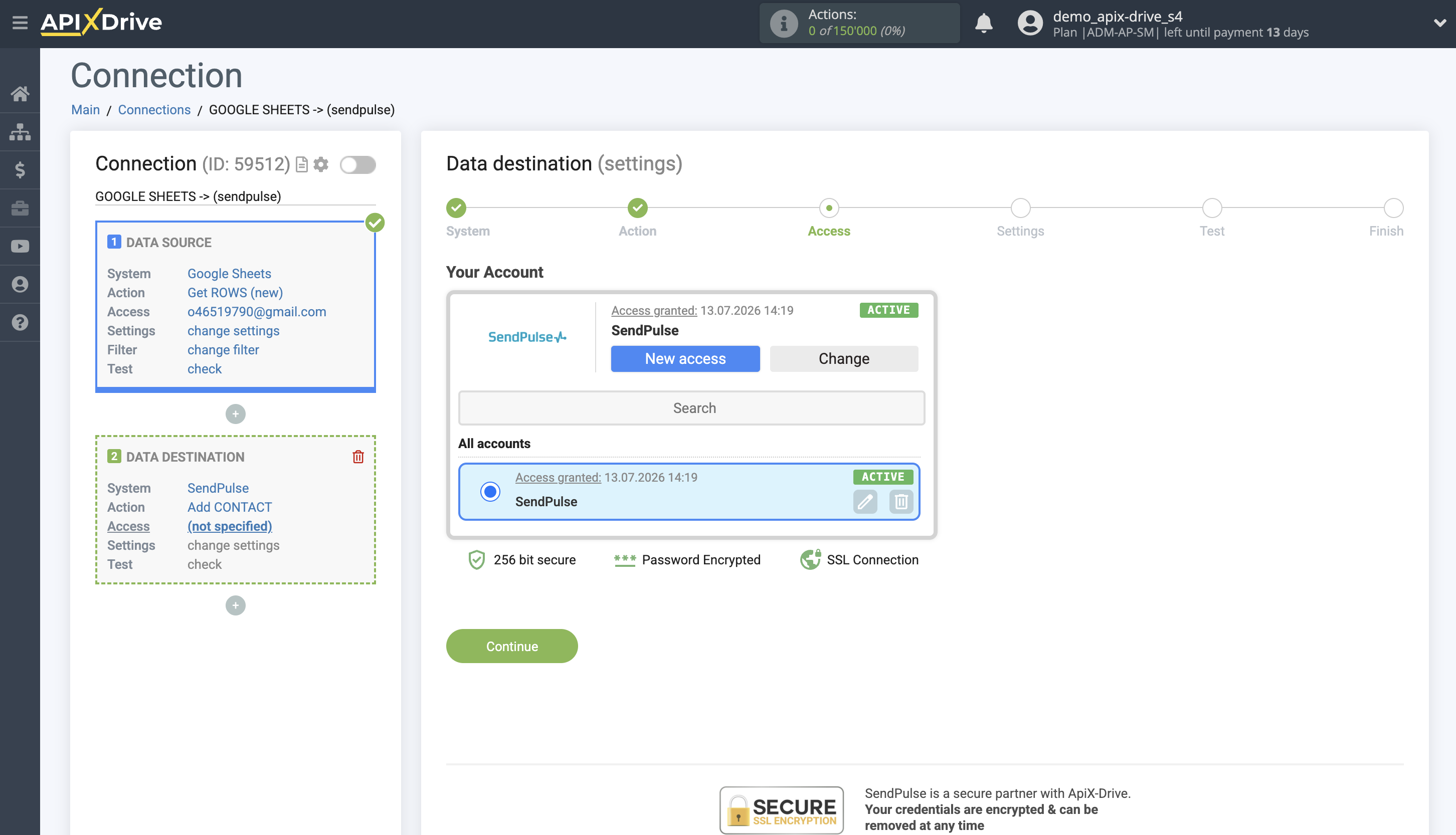 How to Connect SendPulse as Data Destination | Account selection How to Connect SendPulse as Data Destination | Account selection