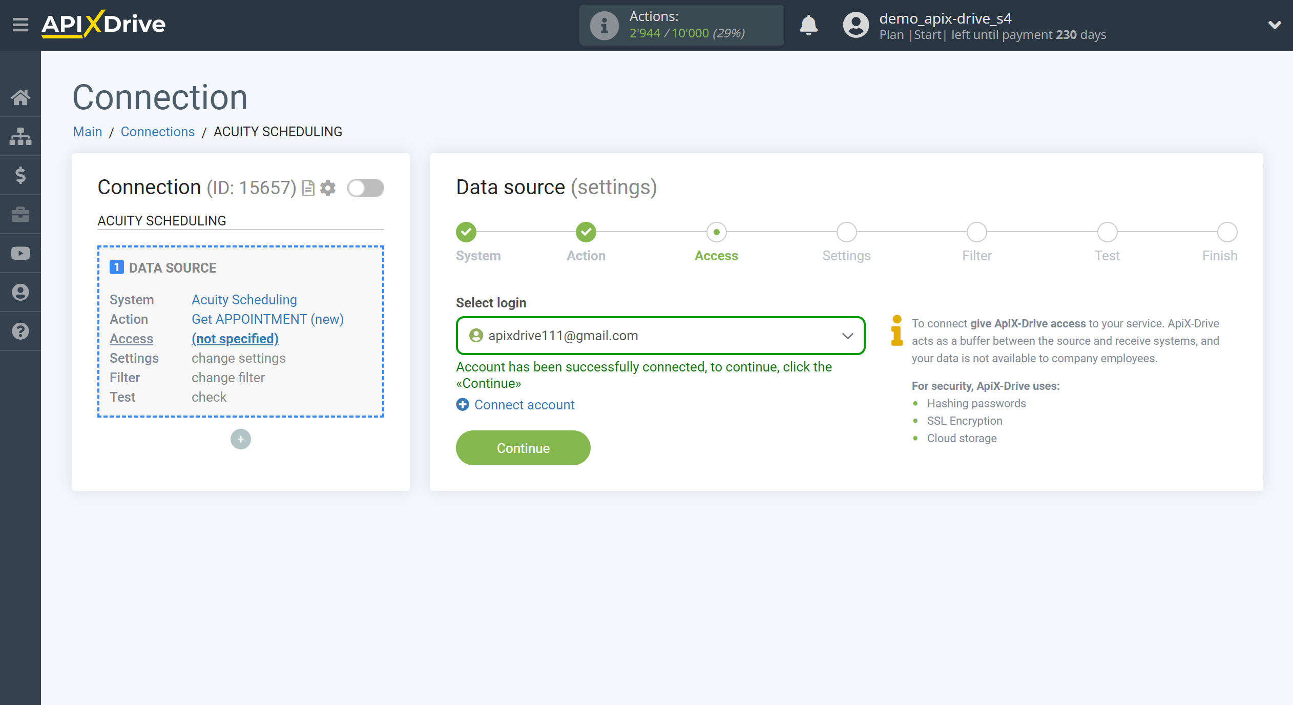 How to Connect Acuity Scheduling as Data Source | Account selection