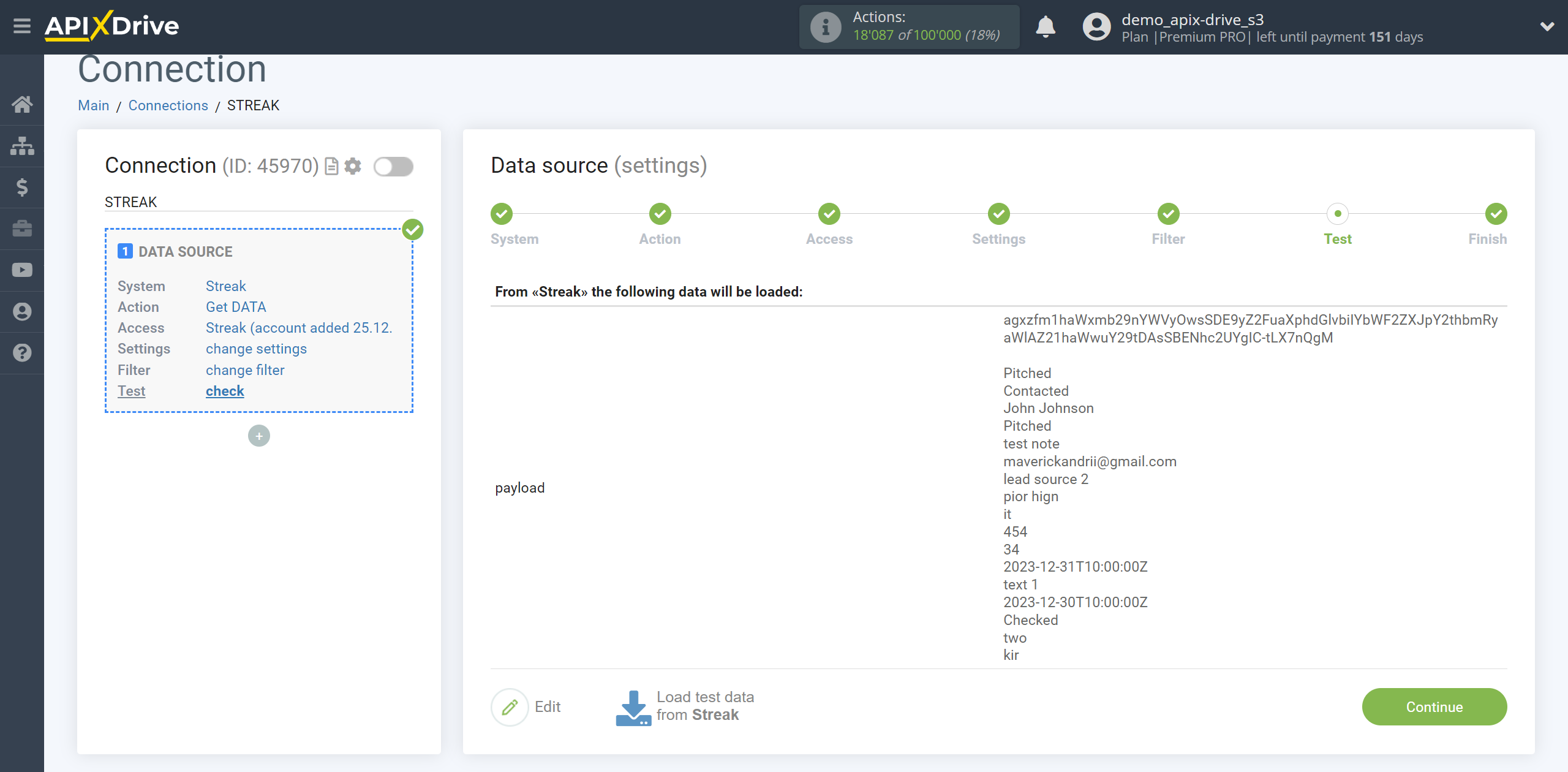 How to Connect Streak as Data Source | Test data