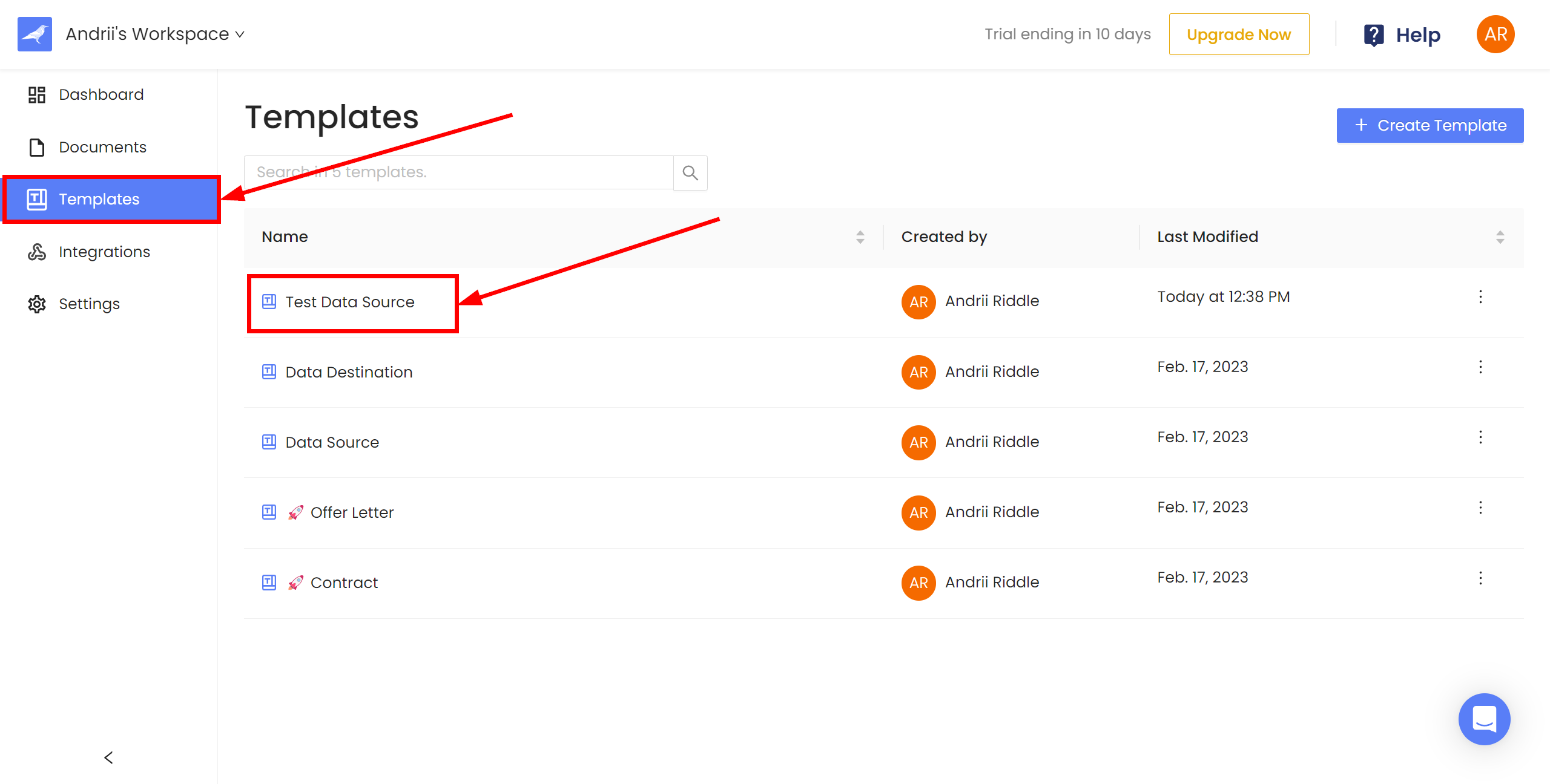 How to Connect Crove as Data Source | Template selection