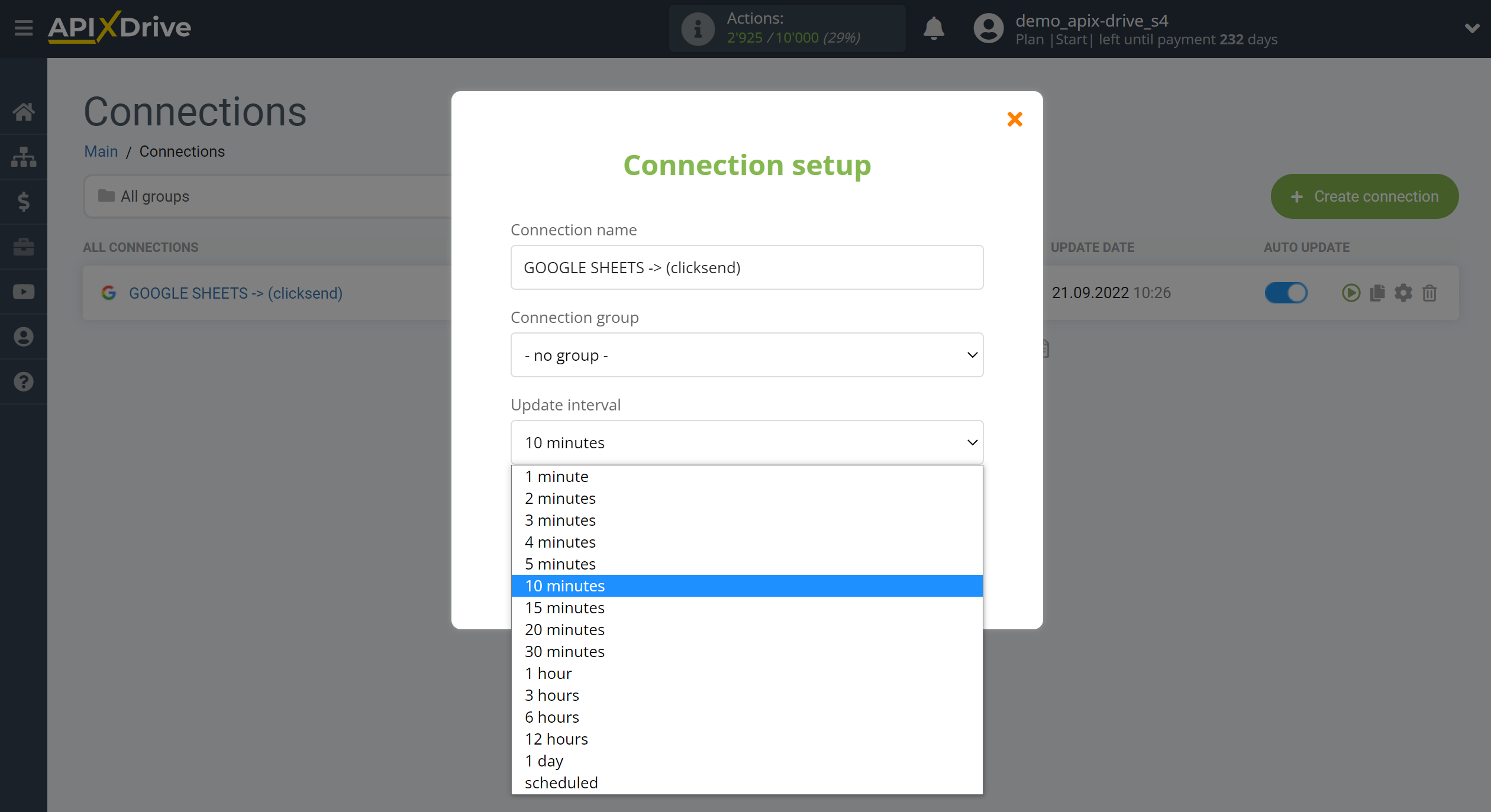 How to Connect ClickSend as Data Destination | Update interval