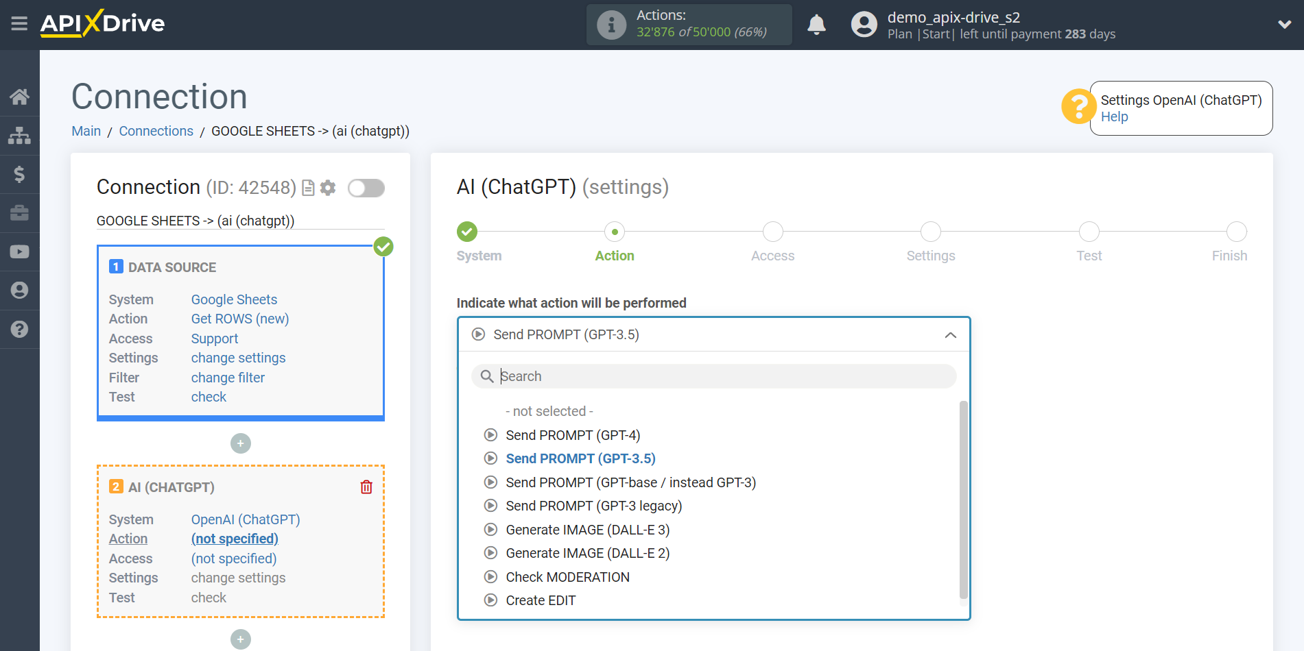 Setting up generate content with OpenAI (ChatGPT) | Action selection